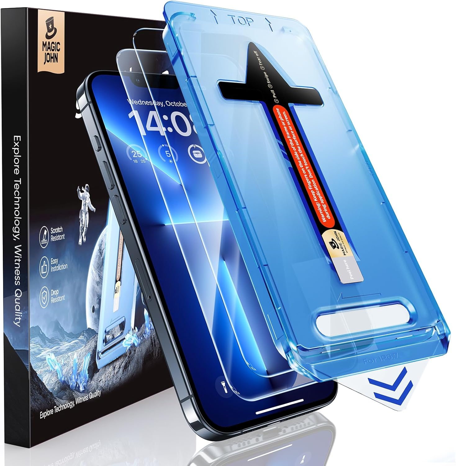 MAGIC JOHN 2 Pack for Iphone 13 Pro Max/Iphone 14 plus 6.7 Inch Tempered Glass Screen Protector, Auto Dust-Elimination Installation, Bubble Free, HD Clear, Easy Installation image number 1