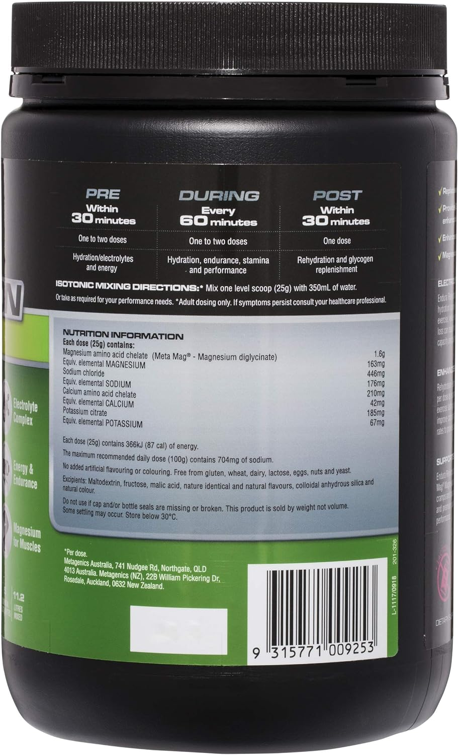 Endura Rehydration Electrolyte Powder - Performance Fuel - Lemon Lime Flavoured - 800G image number 3