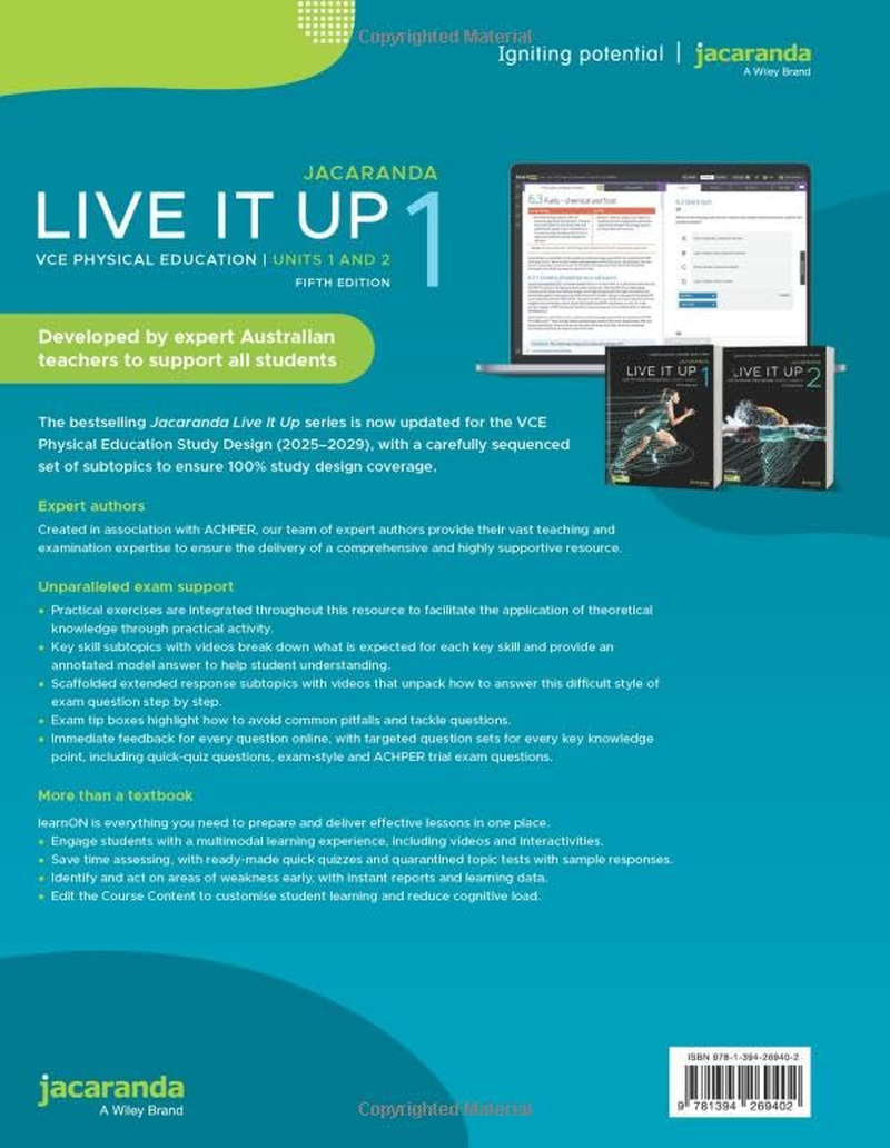 Jacaranda Live It up 1 VCE Physical Education Units 1&2, 5E Learnon & Print