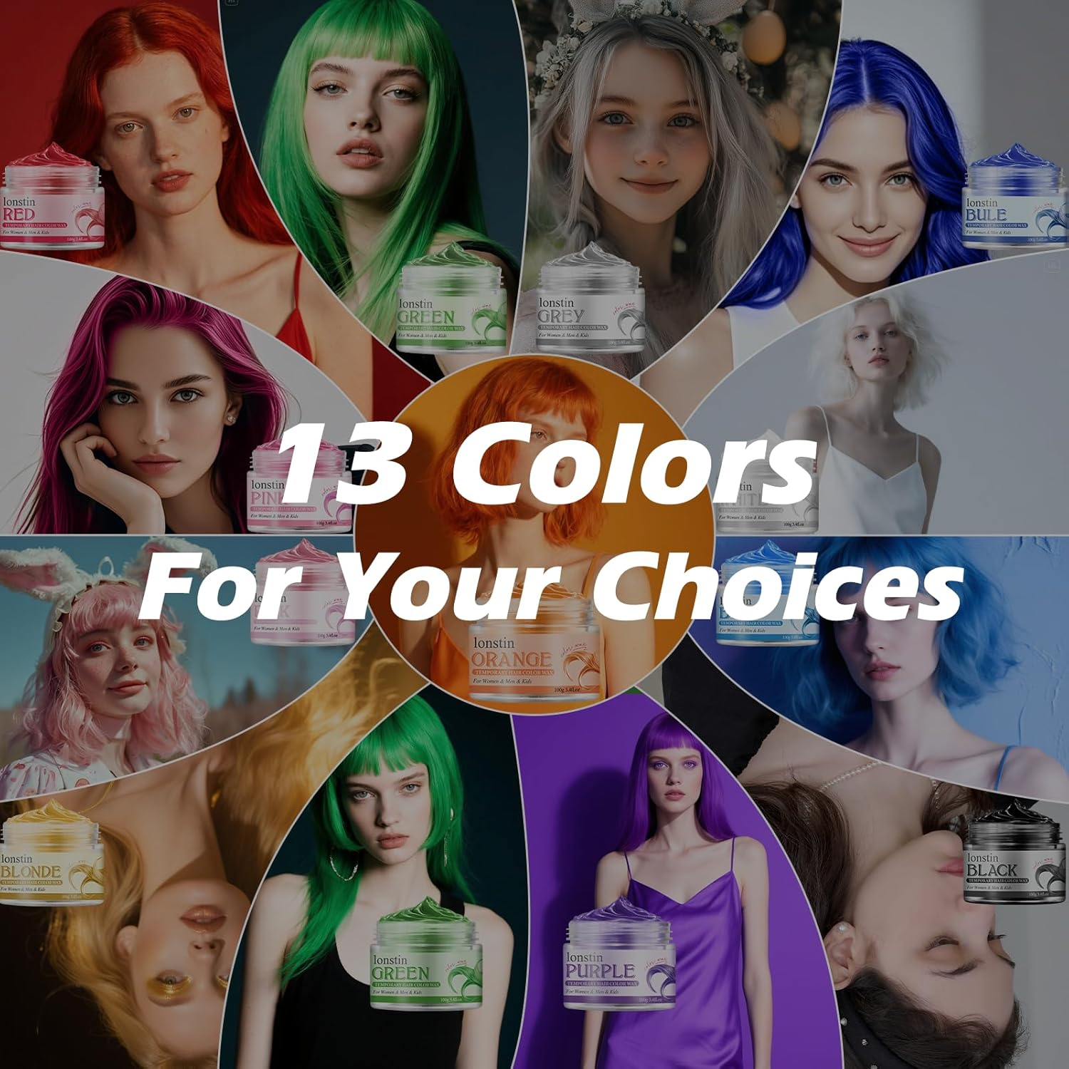 Lonstin Orange Hair Wax 100G Temporary Hair Color for Kids Adults Washable Non Sticky Hair Styling Mud for Parties Cosplay Halloween and Daily Hair Looks image number 1