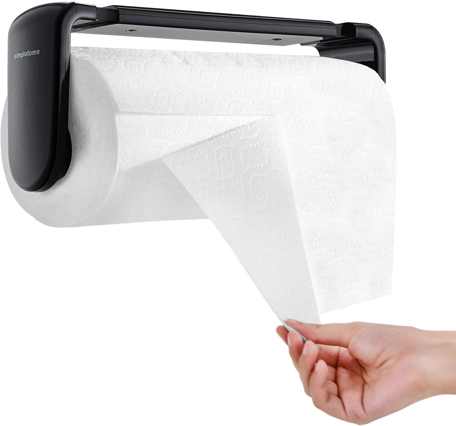 Simpletome Paper Towel Holder ONE Hand Tear Adaptive Tension Arm Adjustable Length 9.4-11Inch/24-28Cm (White)