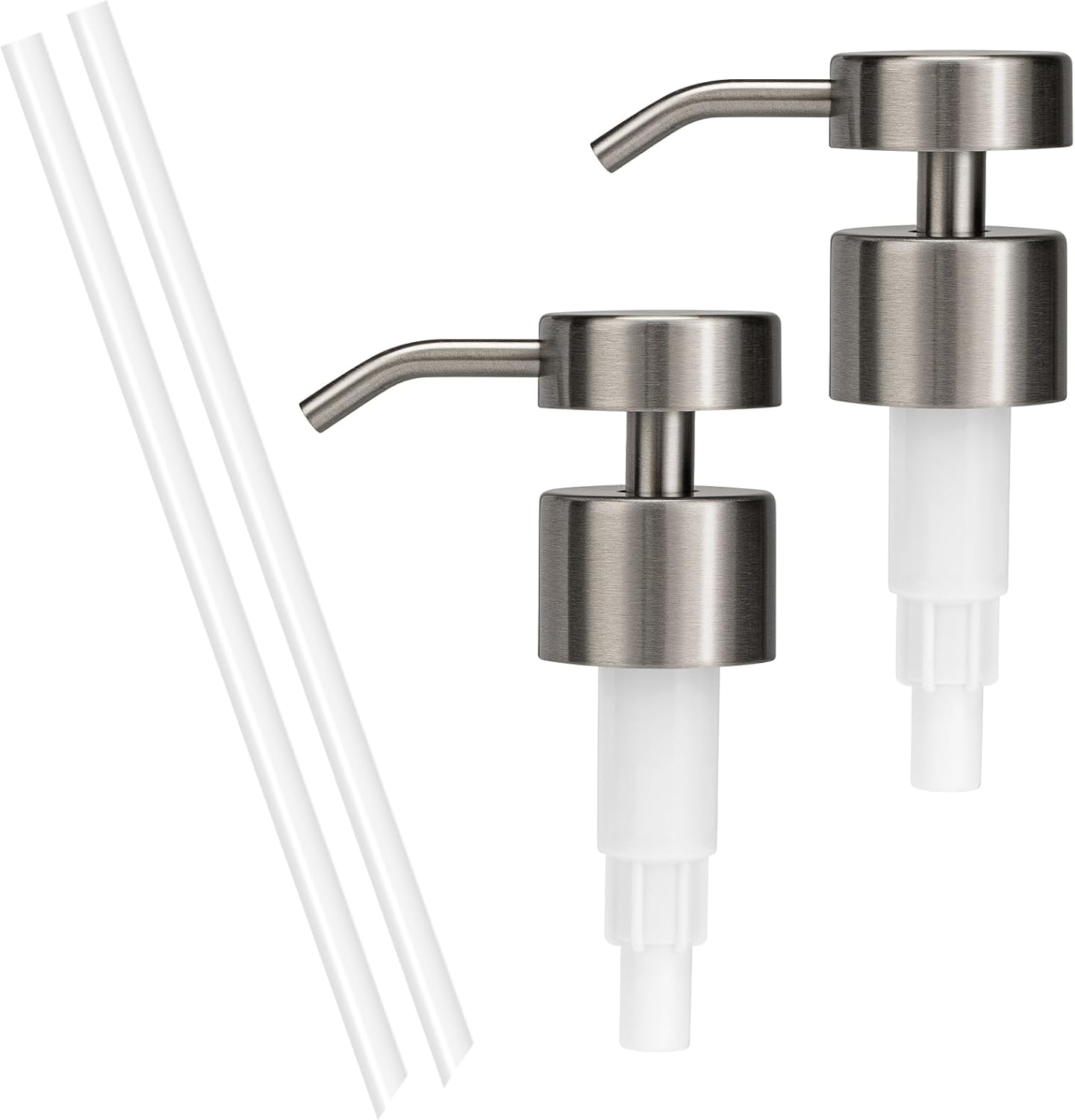 UHEY HOME Soap Dispenser Pump Replacement 304 Stainless Steel for Regular Mouth Bottle for Standard 28/400 Thread Size Kitchen Bathroom Lotion Refill Flat Top Dispenser Pumps 2 Pack(Brushed Nickel)