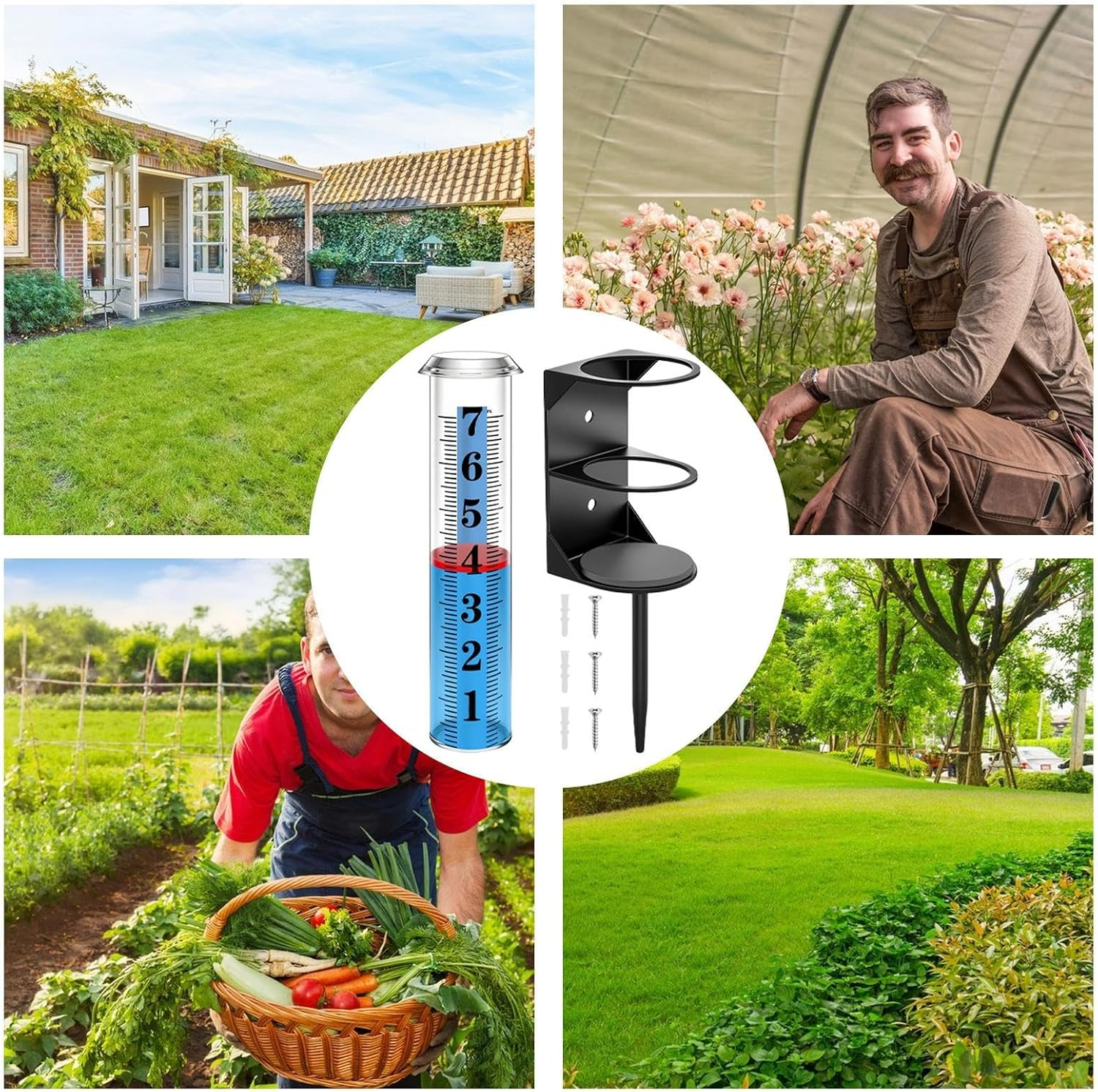 Rain Gauge with Stake,Accurate Easy-Read Meter,Stake Rain Gauge for Outdoors - for Gardener Farmer Weather-Enthusiast Homeowner Patio Lawn Terrace Courtyard Farm Greenhouse