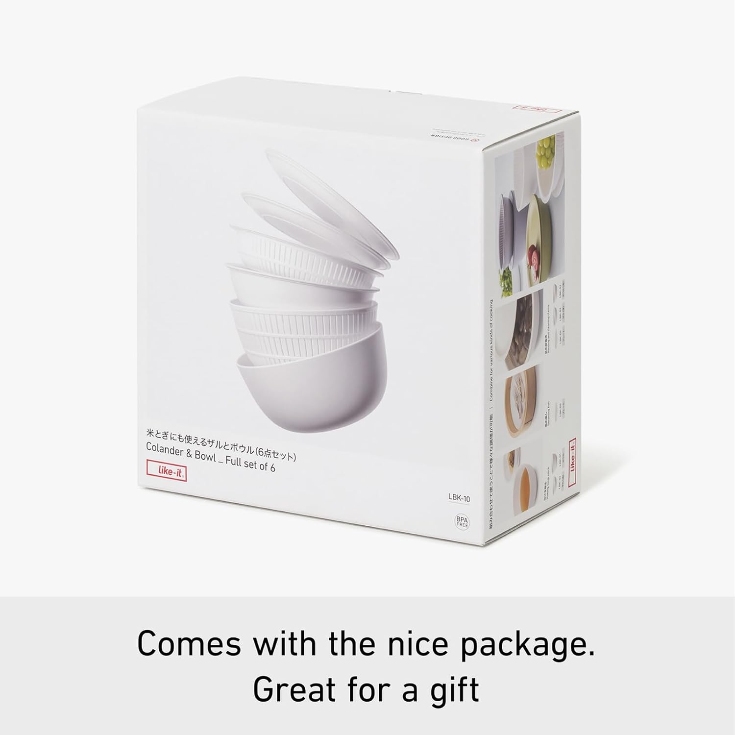 Like-It | Colander & Bowl Full Set of 6 | 6 Global Design Awarded | Washing Rice, Draining Noodles and Pasta | 8.94" X 8.94" X 4.09" | Deep & Shallow Colander & Bowl, 2 Plate Set | BPA Free | White | image number 2