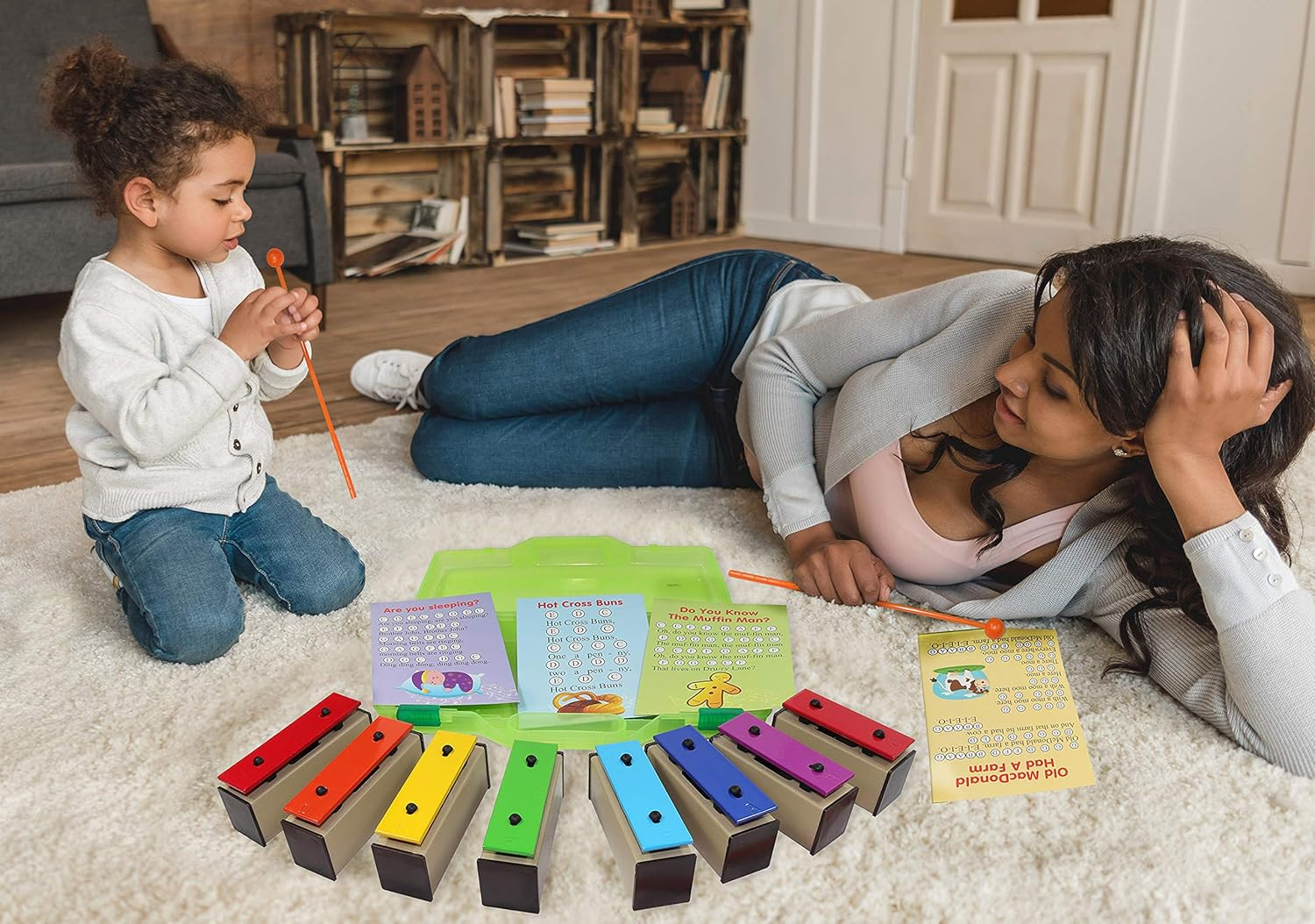 Chime Bar - Resonator Bells with Songs - Color Glockenspiel 8 Note Xylophone Kit - Song Cards image number 1