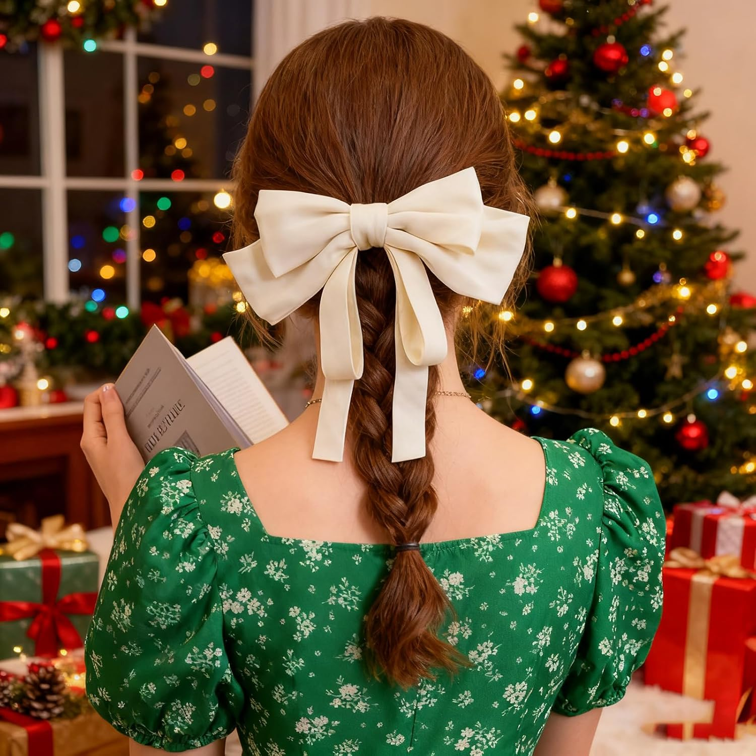 Hair Bows Women Bow Hair Clips Silky Satin Bow Clips Cute Hair Bow Clips French Hair Band Bow Long Tail Bows Wedding Bow Barrette Bowknot White Black Red image number 4