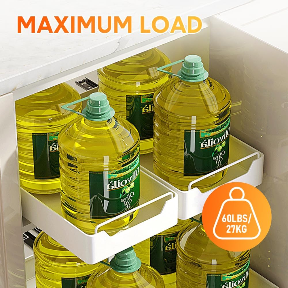 ALSTON 2PCS Sliding Storage Shelf Organizer Cabinet Basket Pull Out Metal Drawer Adhensive Nano Film No Drill for Kitchen Pantry Bathroom Max Load 27KG, Pack of 2 image number 6