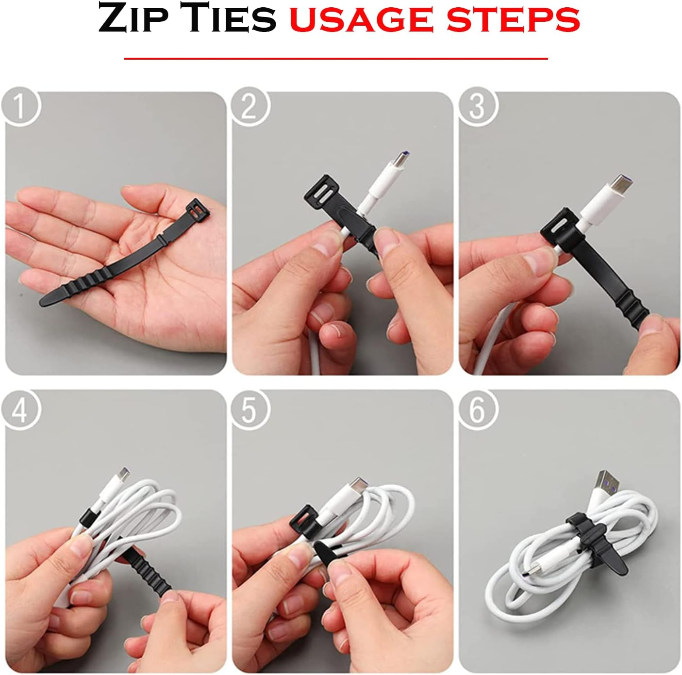 Taicols Zip Ties, 20 Pcs Reusable Silicone Cable Ties, Adjustable Strap Wire Management, Cable Organiser Straps, Cable Straps for Wire, Elastic Cable Organizer for Home Office Table Desk(5 Colors) image number 6