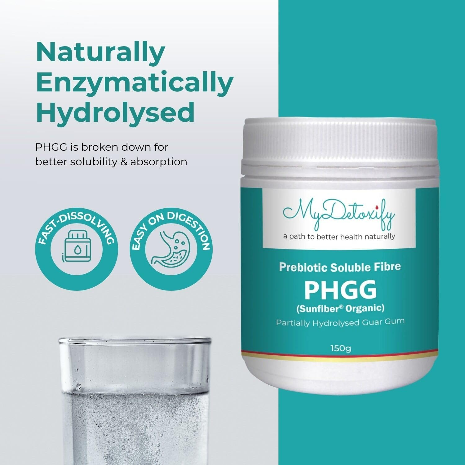 PHGG (Partially Hydrolysed Guar Gum) Powder, Prebiotic Powder, Dissolves Easily, Colourless and Odourless, 150G image number 1