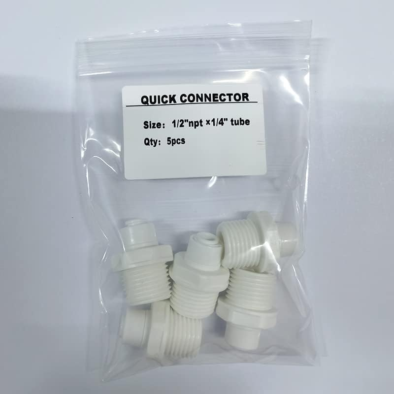 Malida 1/2" Thread Male to 1/4" Push Fit Tube Quick Connect for Water Purifiers Reverse Osmosis (5Pack) image number 4