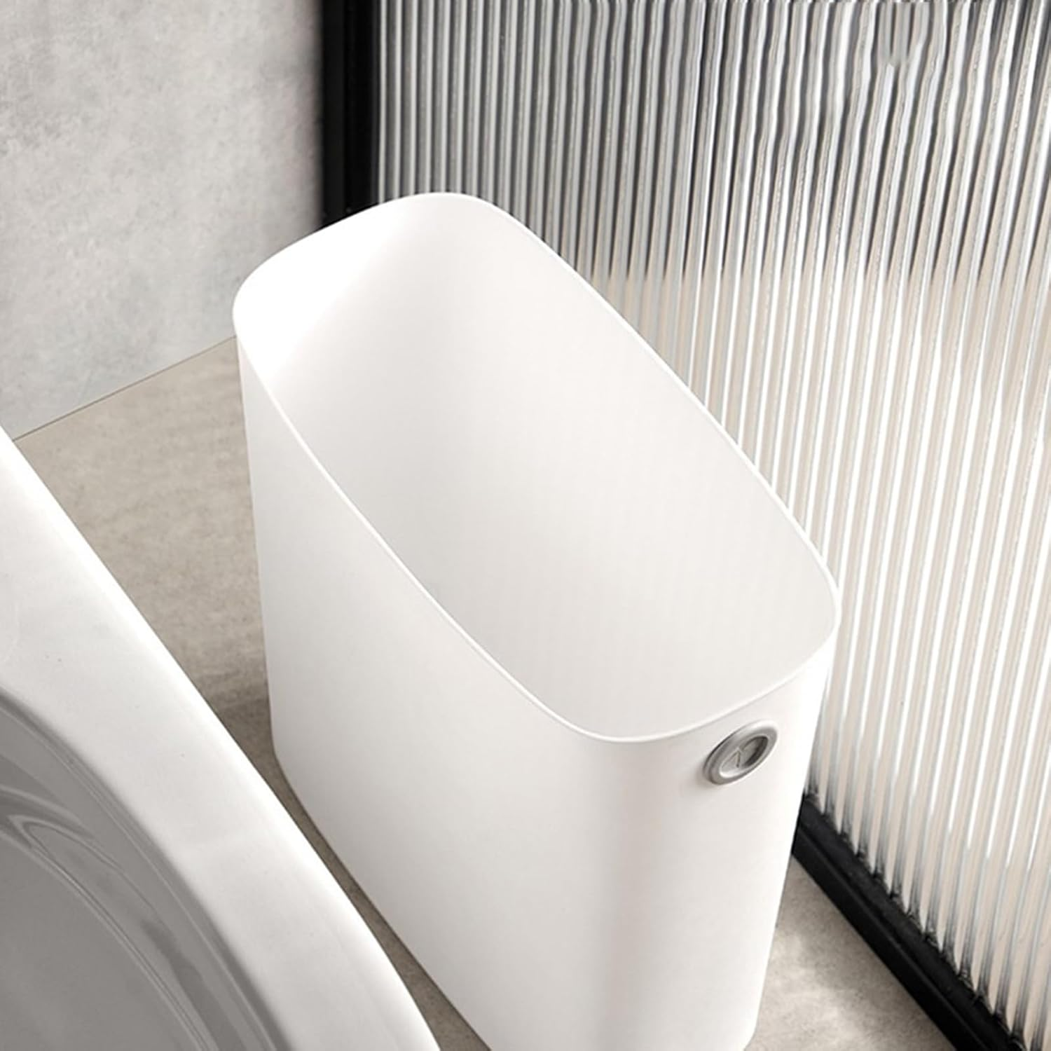 Trash Can, Open Top Waste Bin, Thin for Bathroom (White)