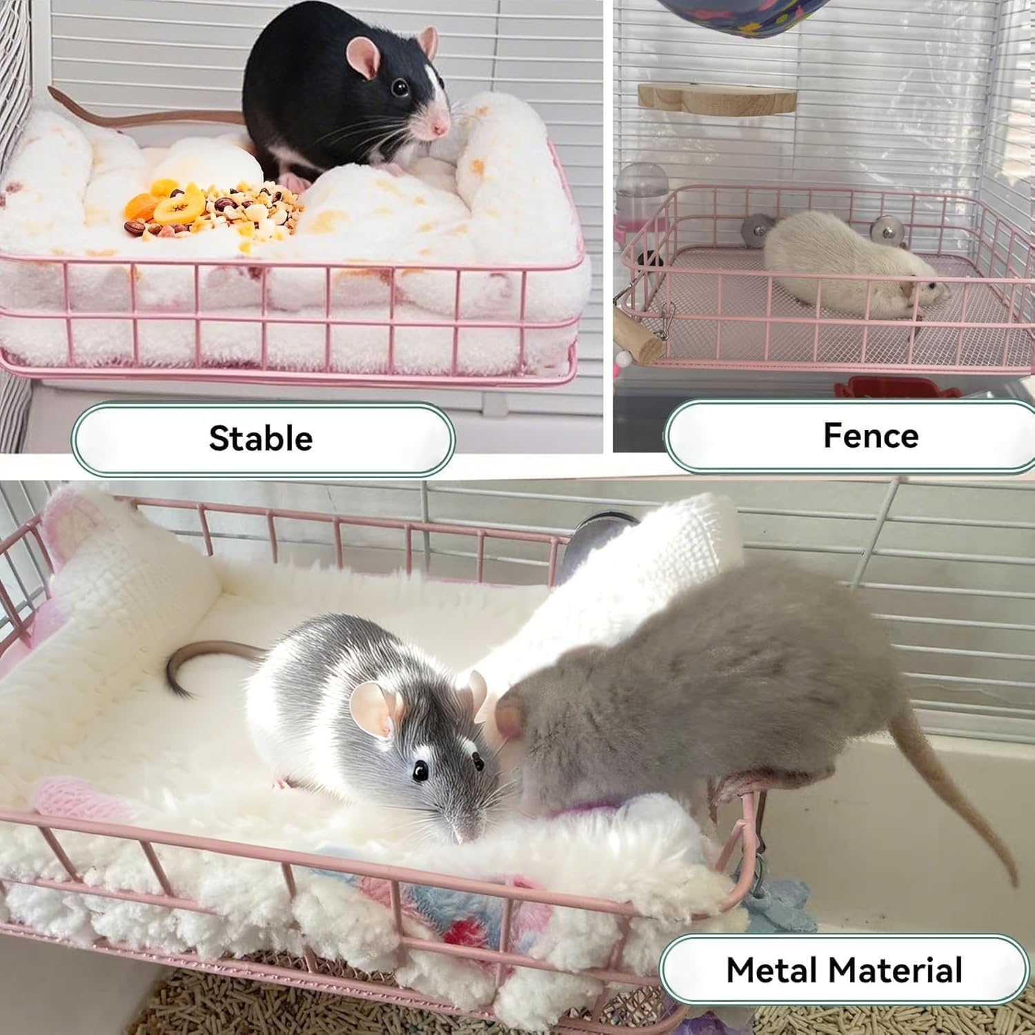 Rat Platform Hanging Ledge Metal Ferret Bed Squirrel Cage Hammock Small Animal Habitat Nest Mat for Hamster, Sugar Glider (Pink, 25 * 16 * 7CM) image number 1