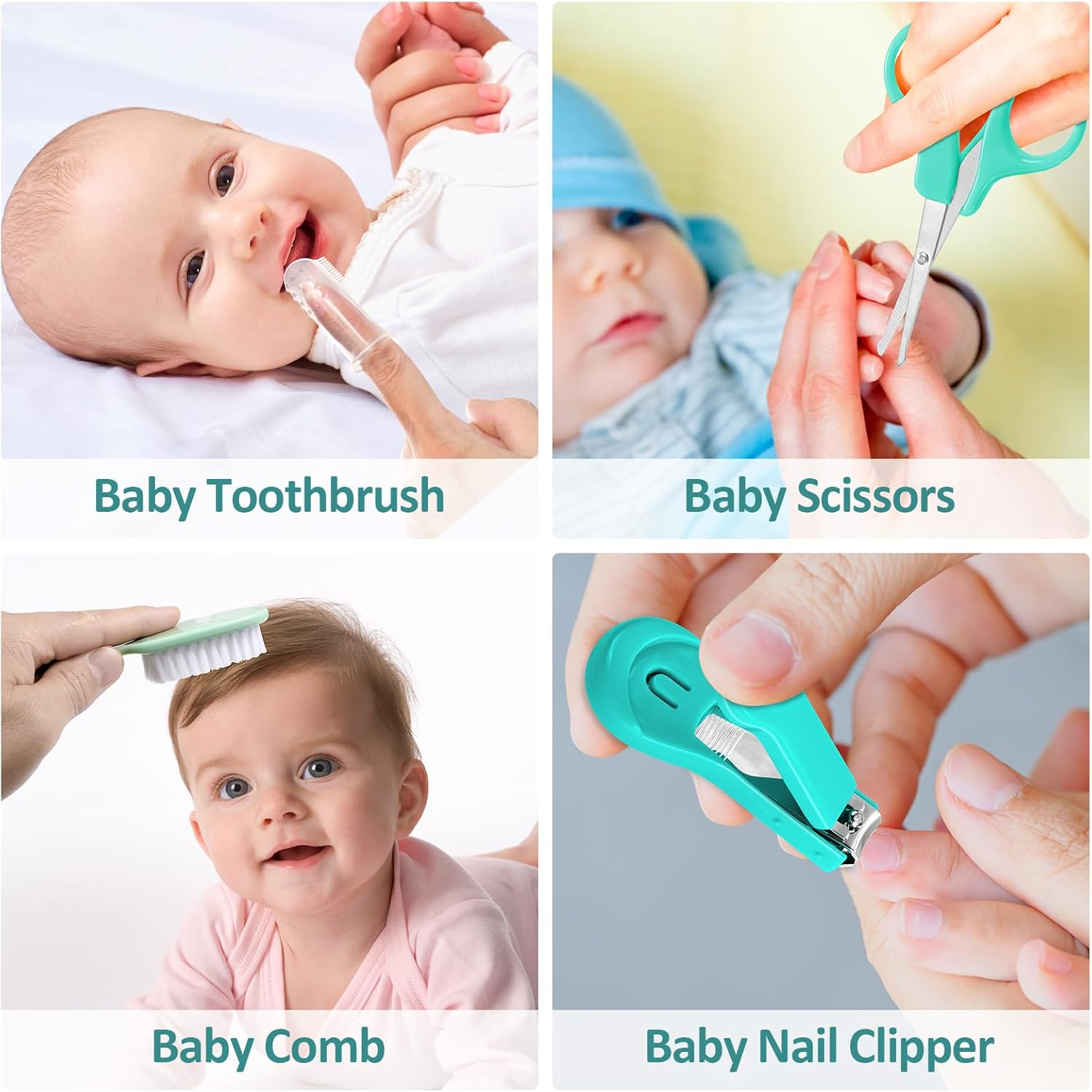 WXA Baby Grooming Kit, Infant Safety Care Set with Hair Brush Comb Nail Clipper Nasal Aspirator,Baby Essentials Kit for Newborn Girls Boys (Green Baby Grooming Kit) - 30 In 1 image number 2