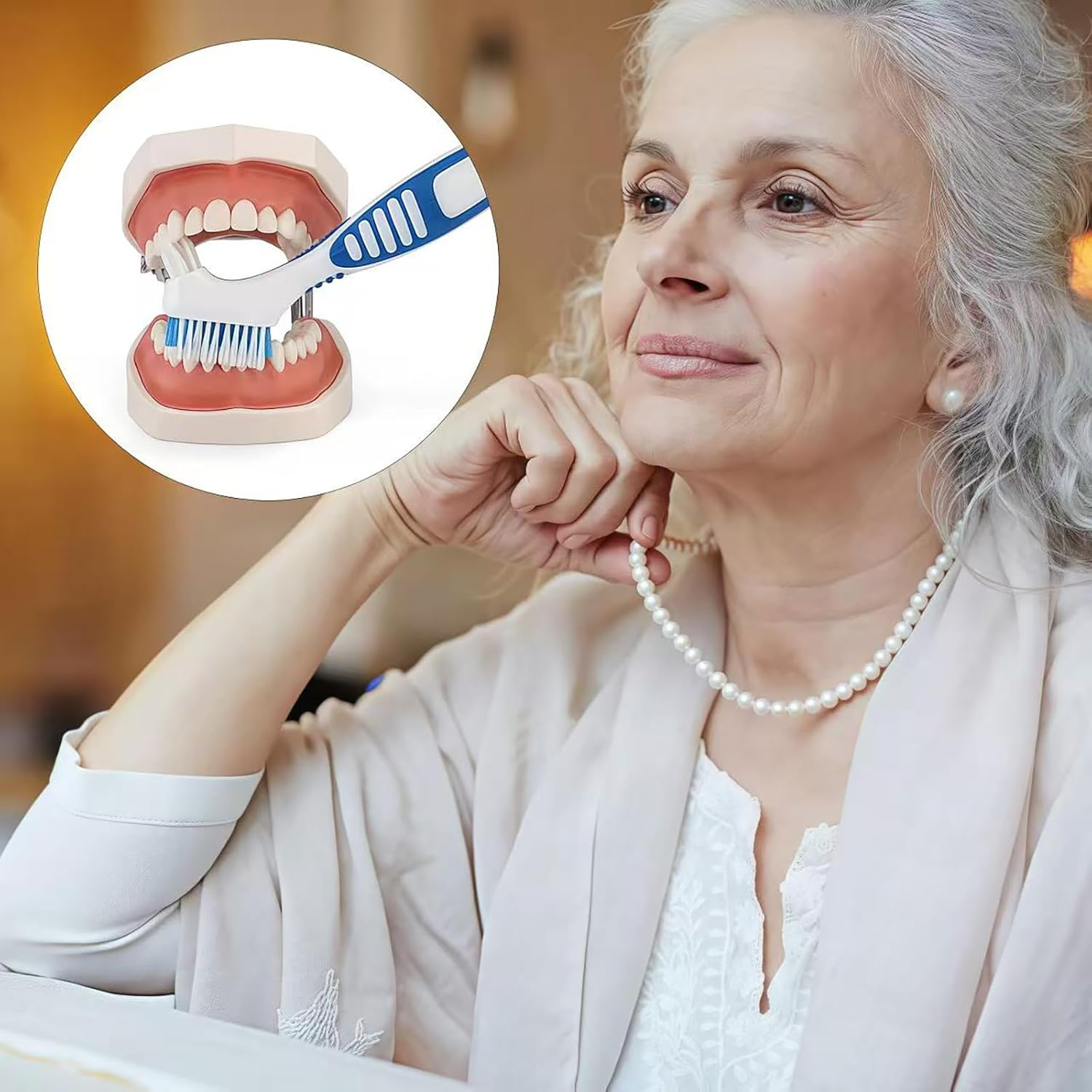 Denture Brush,2Pcs Denture Cleaning Brush Set,Double Sided Toothbrush, Designed with Multi-Layered Soft Bristles and an Ergonomic Rubber Handle - for Denture Care - Blue And Green image number 1