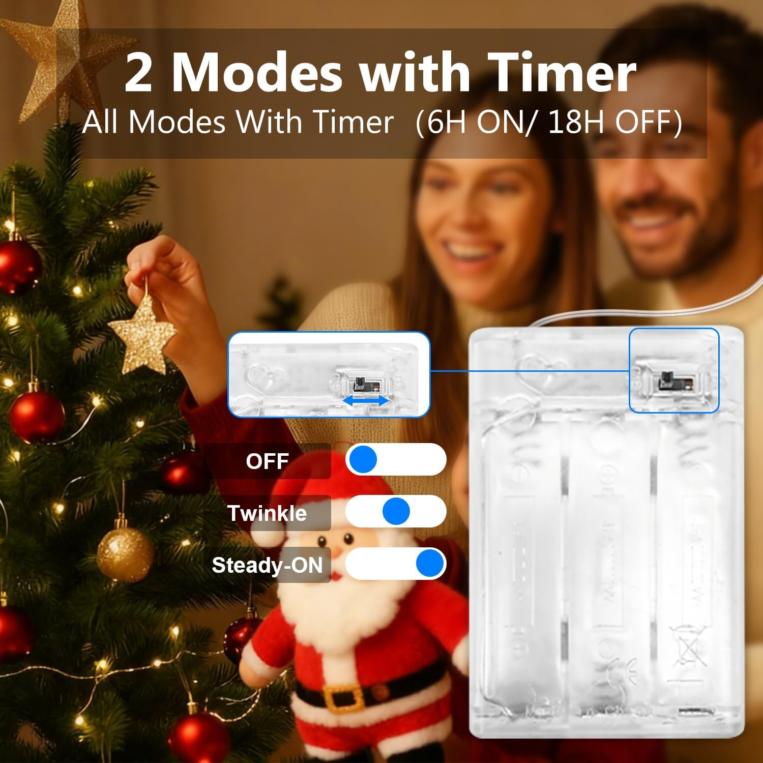 Peasur Battery Operated LED String Lights Timer Pack of 1, 3 M 30 LED String Lights, 2 Modes/Waterproof String Lights for Christmas, Halloween, Bedroom, Interior, Wedding, Flat Decoration, Warm White image number 6