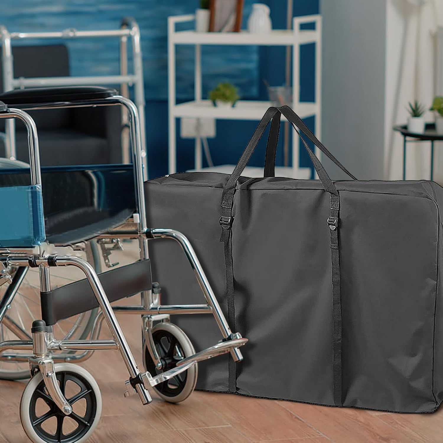 Wheelchair Storage Bag,110 X 74 X 28Cm 600D Oxford Cloth Wheelchair Backpack Bag with Zipper, Large Capacity Foldable Wheelchair Travel Bag for Outdoor image number 4