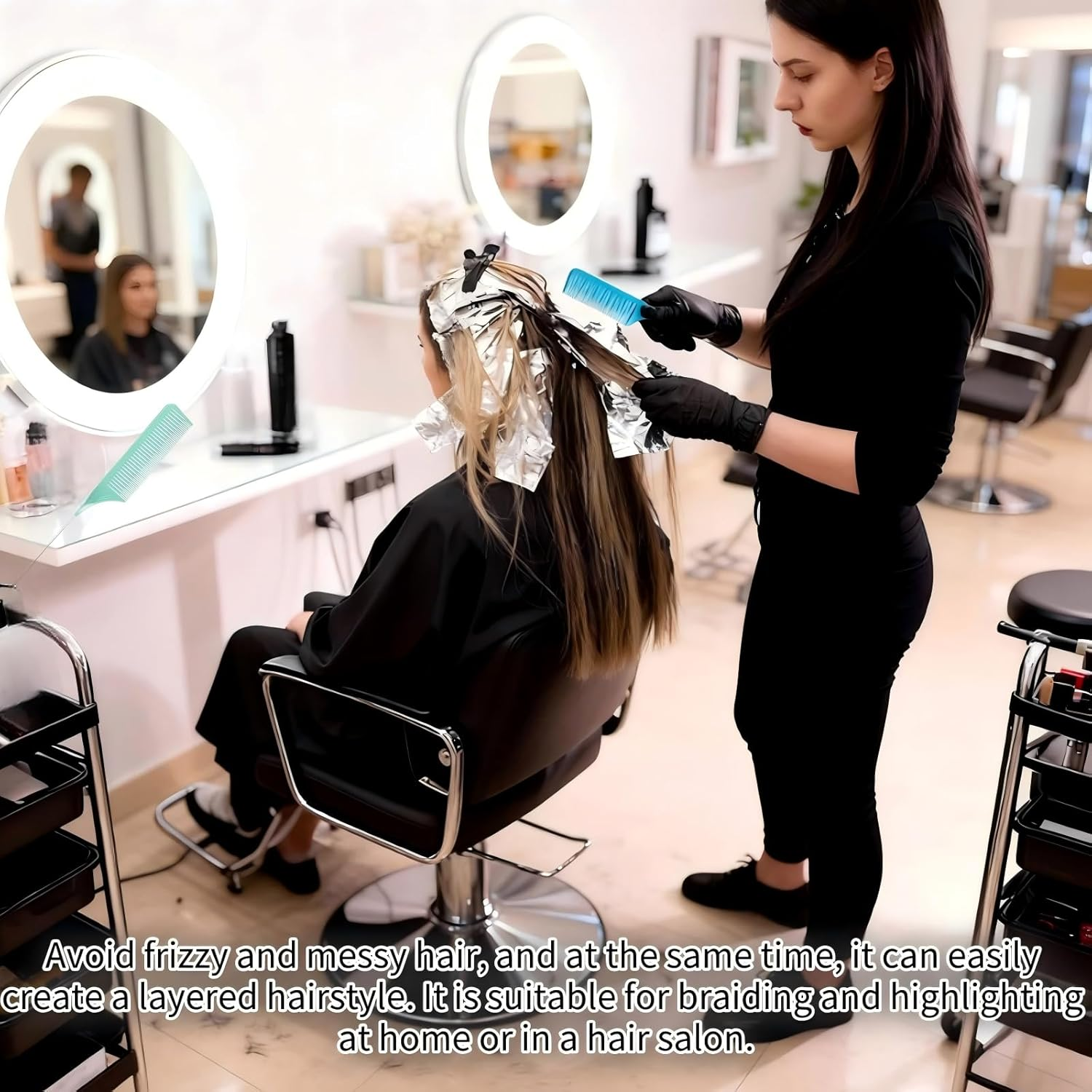 CKONXE 7Pcs Premium Highlighting Tail Combs Set,With Pastel Alligator Clips,Weaving Styling with Rat Tail Comb Teasing Foiling Combs Heat Resistant for Hair Salon Barbershop Home,Fine-Toothed Comb image number 3