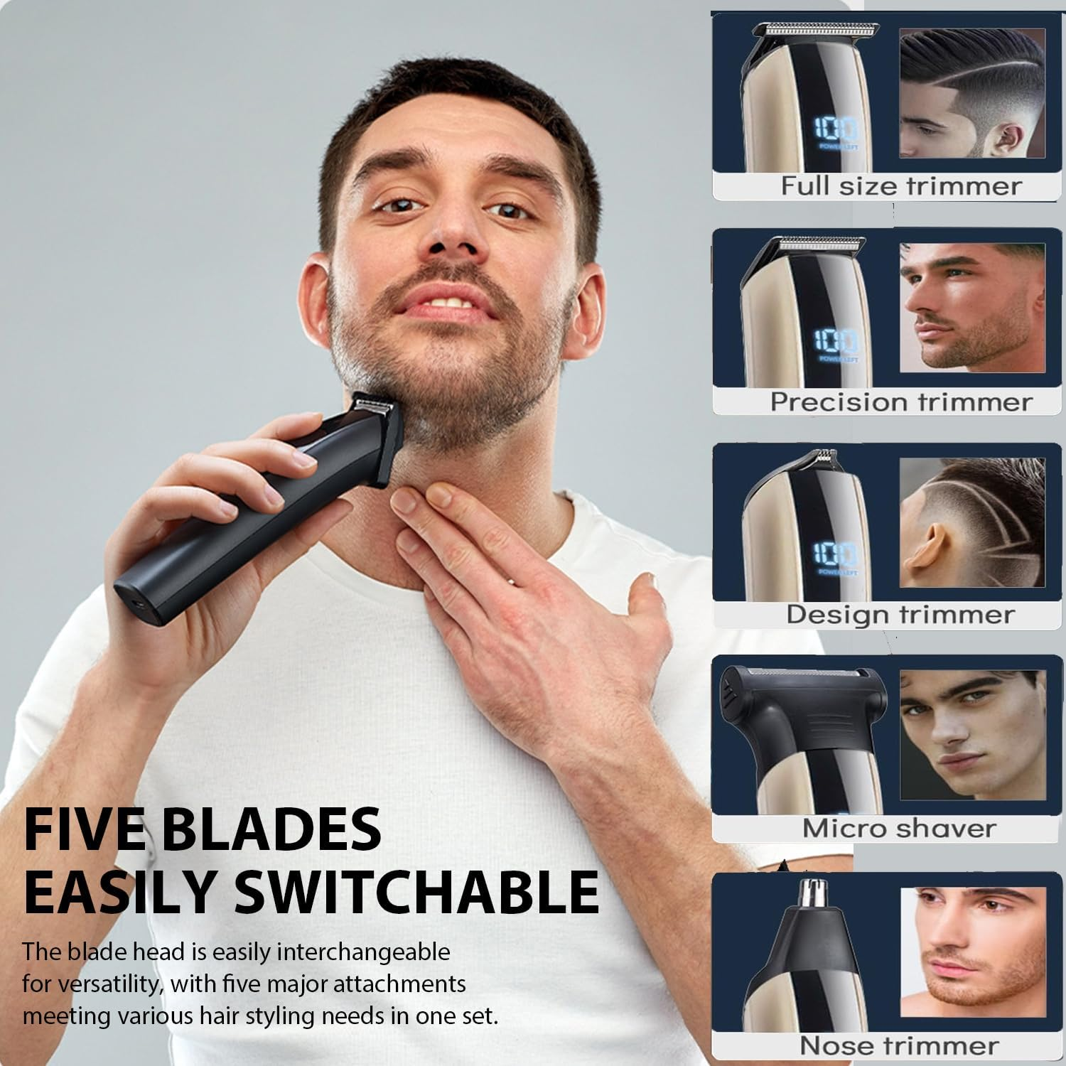 Hopenest Beard Trimmer for Men Hair Clippers, 6 in 1 Professional Beard Trimmer Cordless Hair Clippers and Trimmers Set Waterproof image number 5