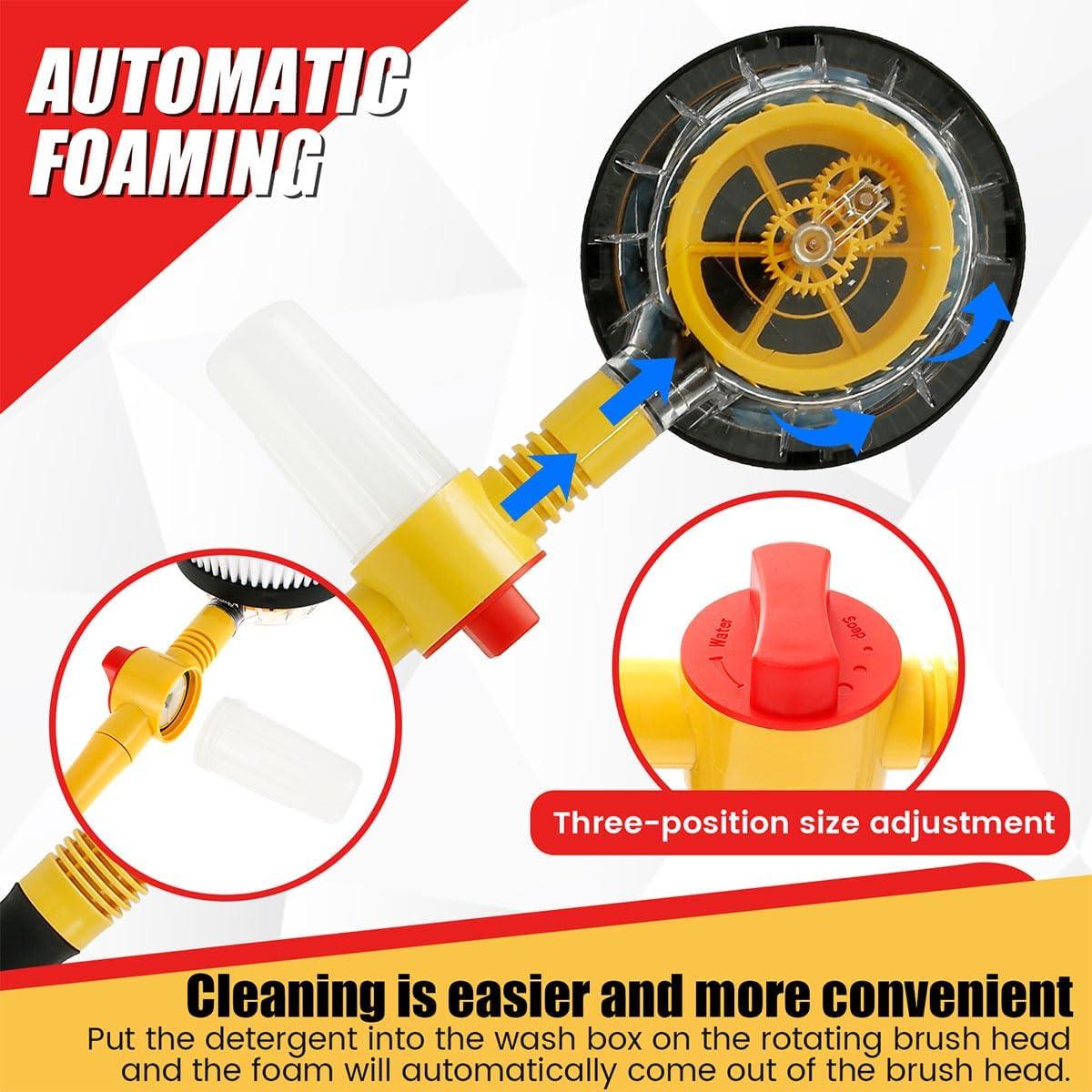 Auto Rotating Car Wash Brush Multifunctional Car Foam Cleaning Kit with 360&deg; Spin Head Portable Chenille Car Scrub Brush High Pressure Cleaning Tool Long Handle for Home Car(Waterless Pipe) image number 4