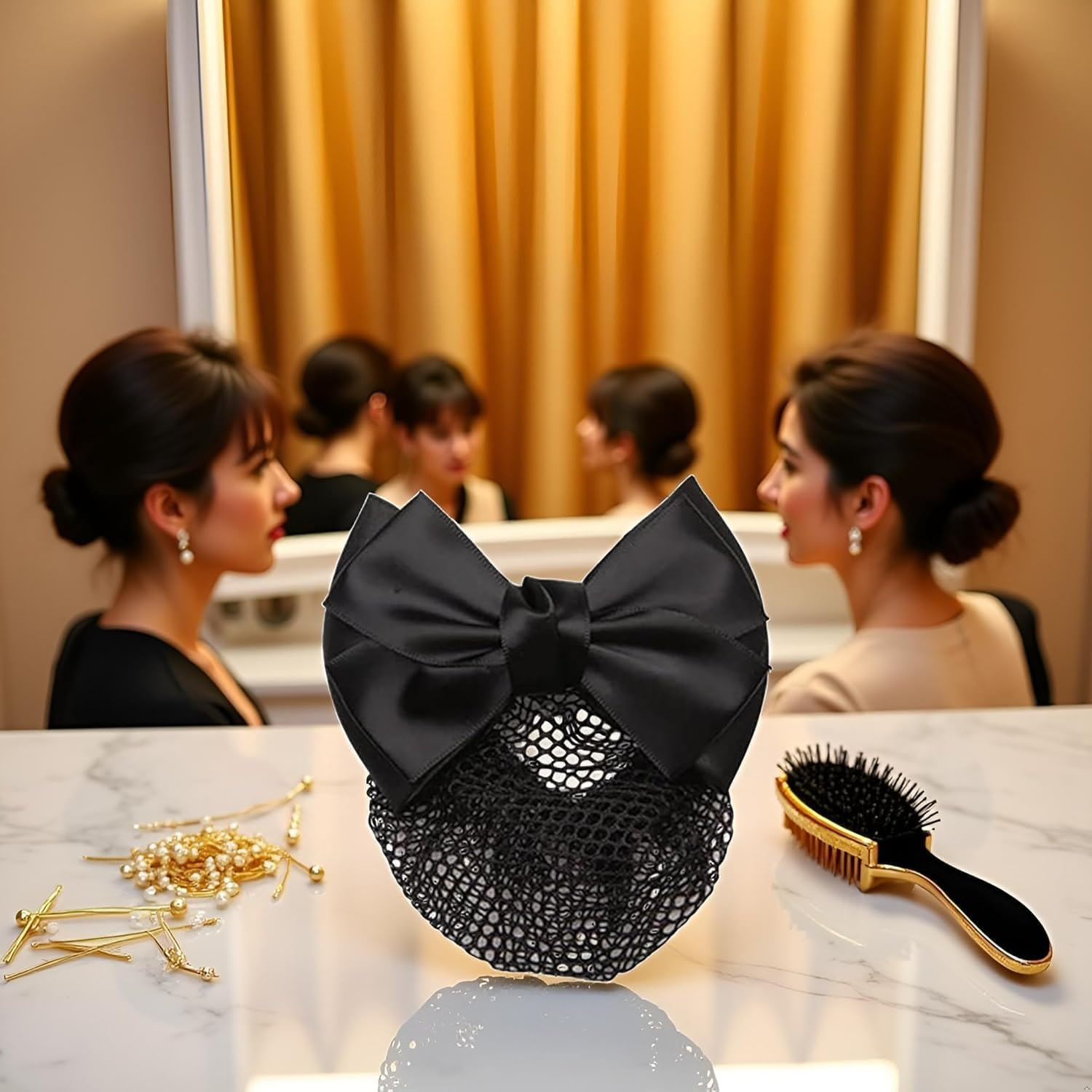 Bowknot Hair Bun Clips, Bowknot Hair Net Clips, Snoods Bun Cover Clip Occupational Fixator for Dancing, Work, Class and Daily Use image number 3