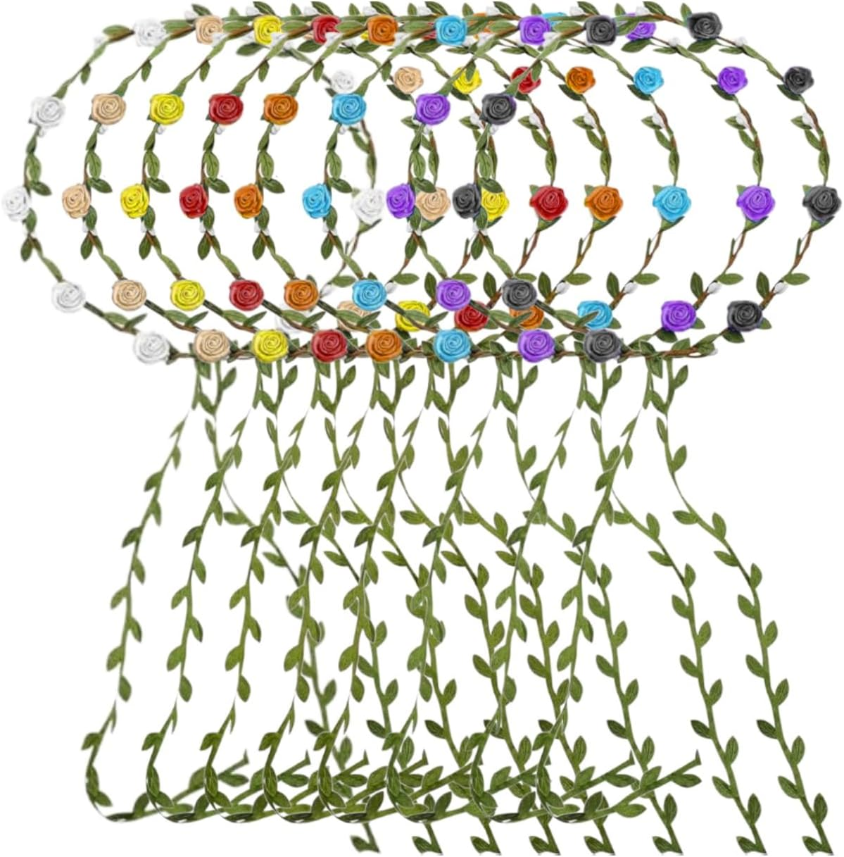 WUNZILO 8 Pcs Flower Wreath Flower Crown Girls Multicoloured Bohemian Floral Garland Headdress Headband Hair Band for Birthday Party Wedding Bride Bridesmaid image number 2