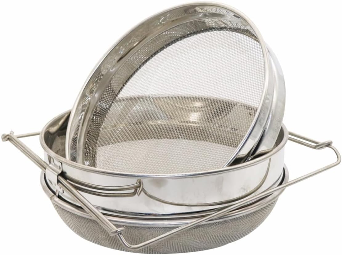 AIMALL Stainless Steel Honey Filter Double Layer Beekeeping Strainer with Coarse and Fine Mesh Screens, Adjustable Stand, 9.13In & 9.44In Diameter for Apiary Use image number 1
