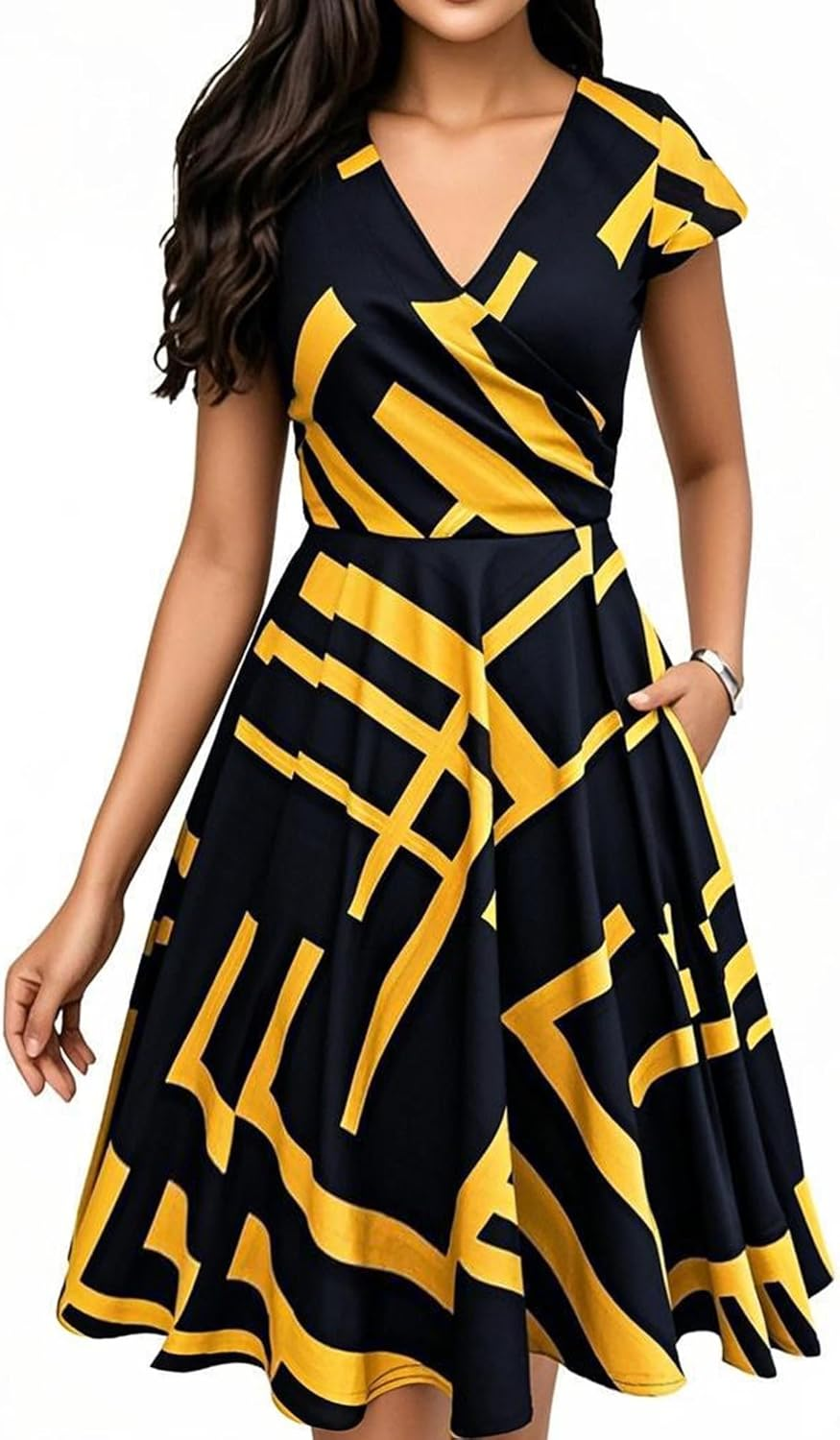 Oxiuly Women'S 2025 Chic V Neck Floral Casual Midi Dress with Pockets Maternity Clothes Nursing Dresses