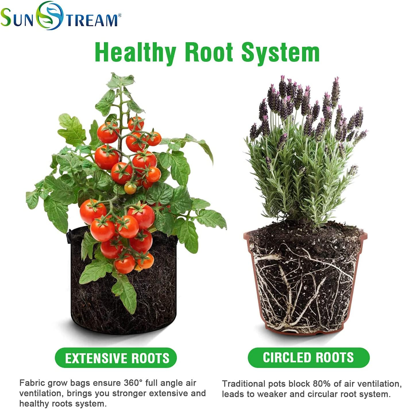 Sunstream 5-Pack 20 Gallons (76L) Heavy Duty Thickened Nonwoven Fabric Pots Grow Bags with Handles image number 1