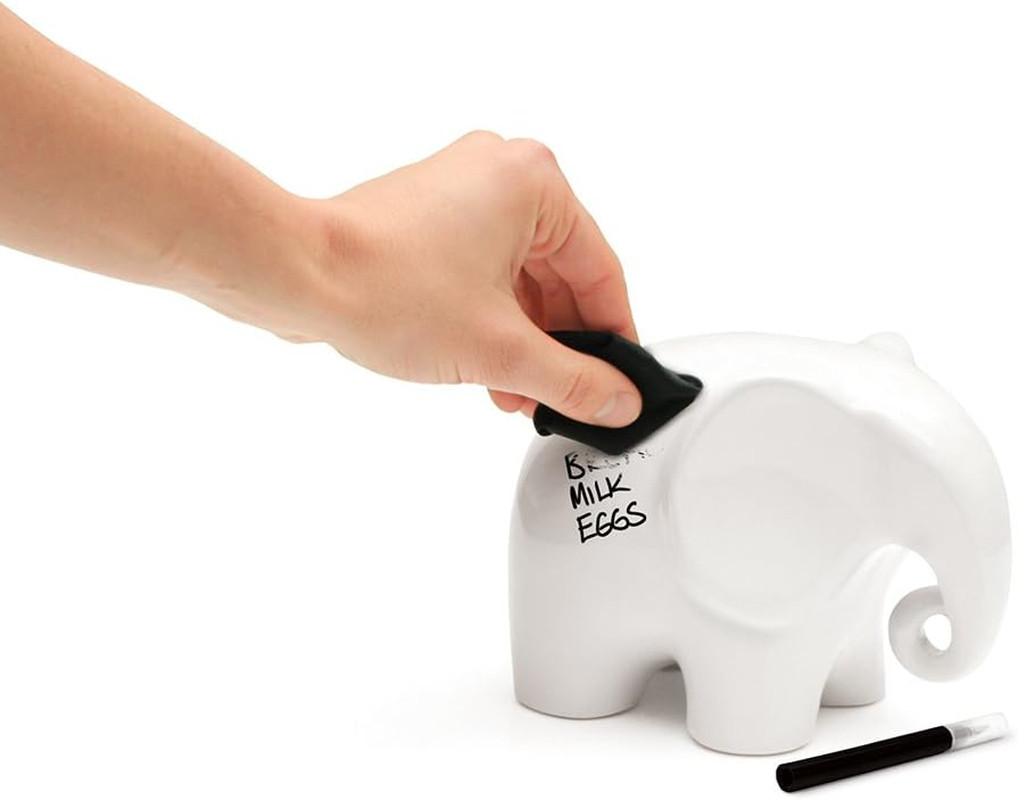 Luckies of London White Board Elephant | Eric the Memo Pad & Dry Erase Board | Office Desk Accessories for Novelty Cubicle Decor | Ceramic Elephant Gifts for Women | Includes Pen Holder & Pen | White image number 1