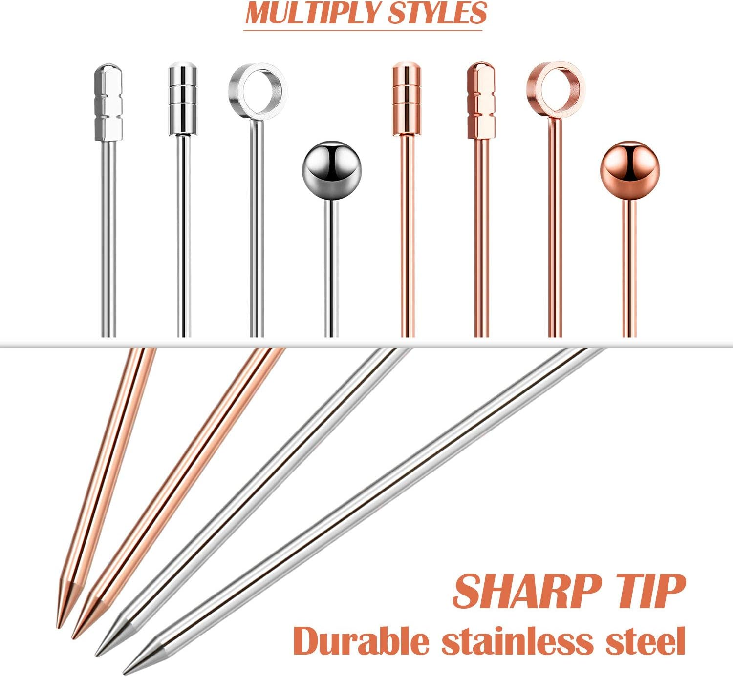 16 Pieces Metal Cocktail Picks for Drinks Martini Picks Cocktail Skewers 4 Inches Reusable Stainless Steel Bloody Mary Garnish Sticks (Silver,Rose Gold) image number 6