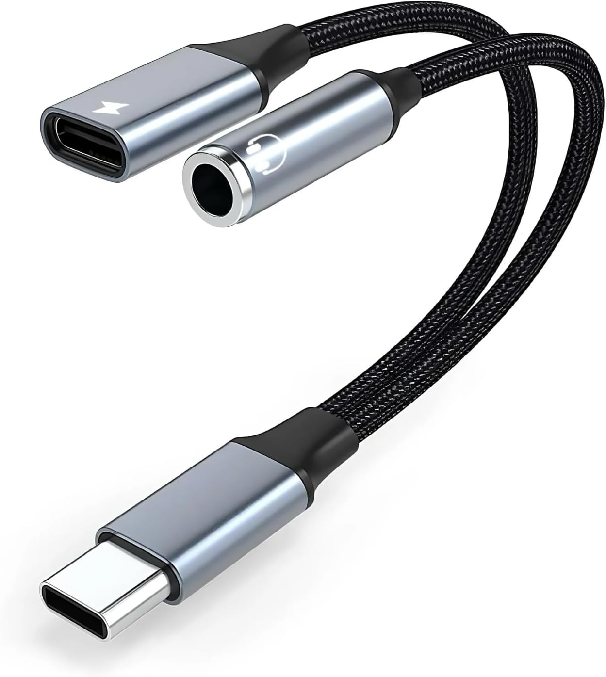 USB C to 3.5Mm Headphone and Charger Adapter, 2-In-1 Type C to Aux Audio Jack Splitter with PD 60W Fast Charging, Compatible with Samsung S22/S21, Note20, Pixel 6, Ipad Pro, Compact Design, Grey image number 3