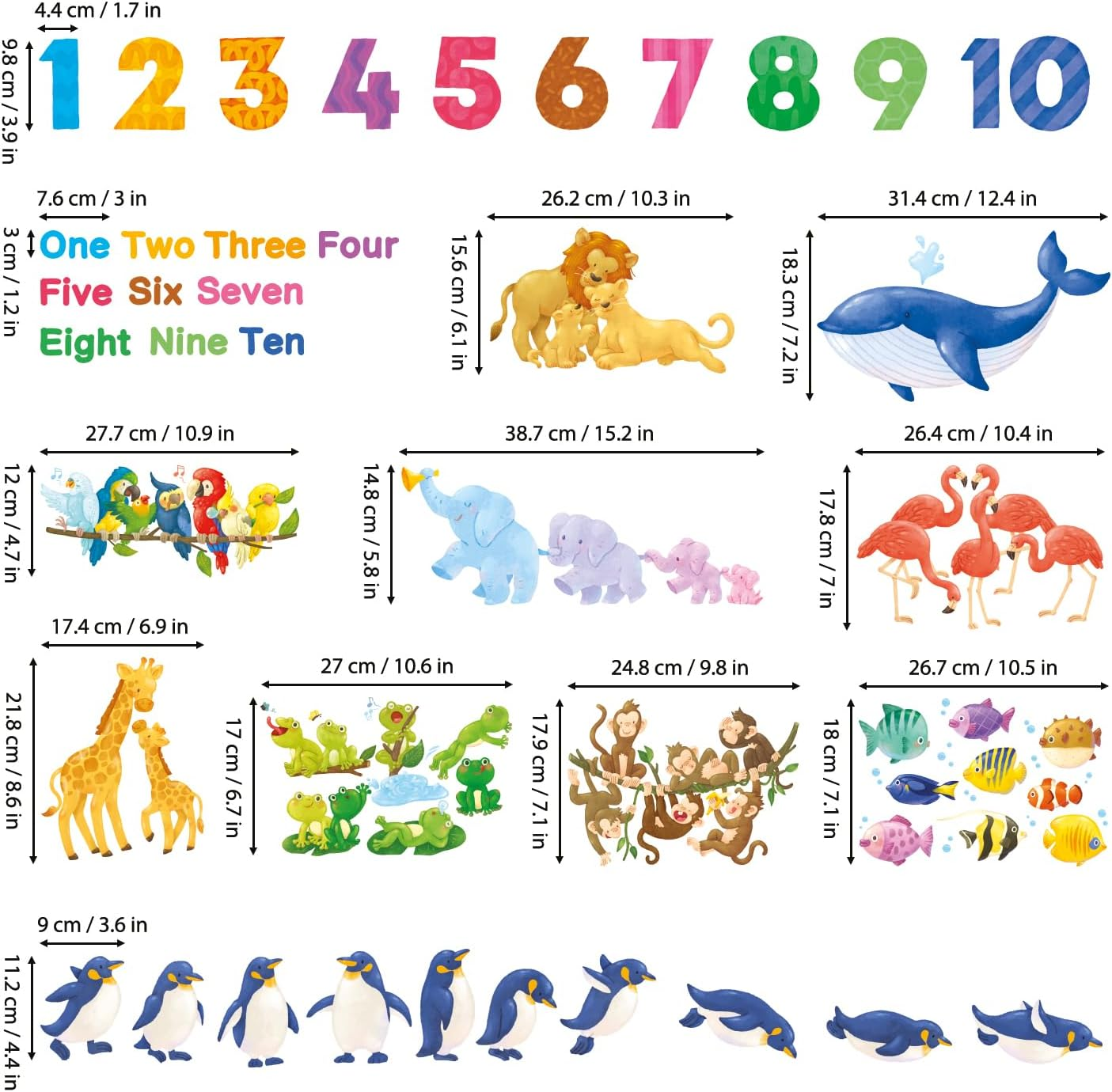 DECOWALL DS12-8076 Numbers Animal Wall Stickers Decals Educational Alphabet ABC 123 Classroom Bedroom Nursery Playroom Removable Kids Preschool Decorations Play Toddler Children'S D&eacute;cor