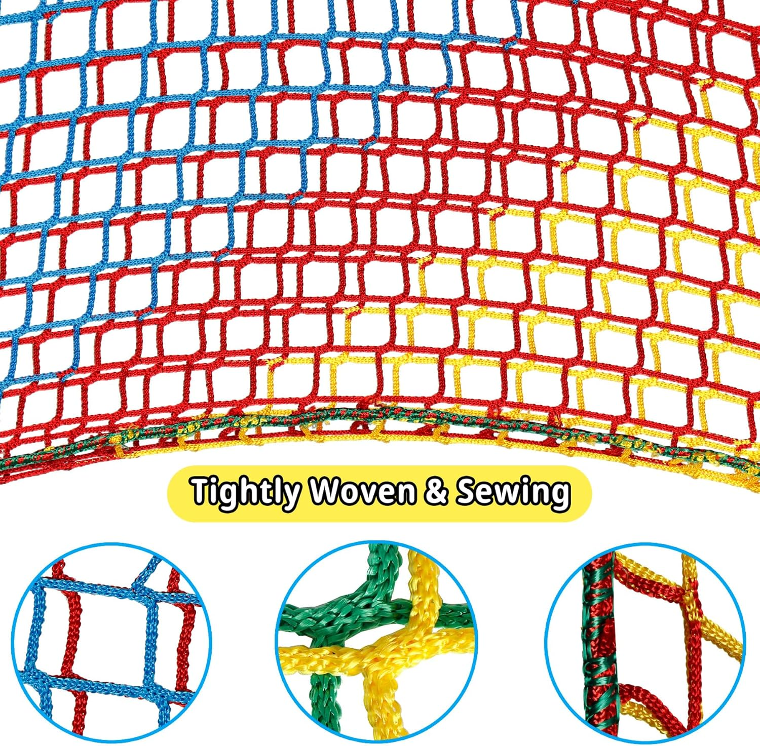 Playground Safety Net 6.5' X 9.8', Double Layers Climbing Cargo Net for Kids, Multicolored for Tree House, Obstacle Training, Back Yard image number 2