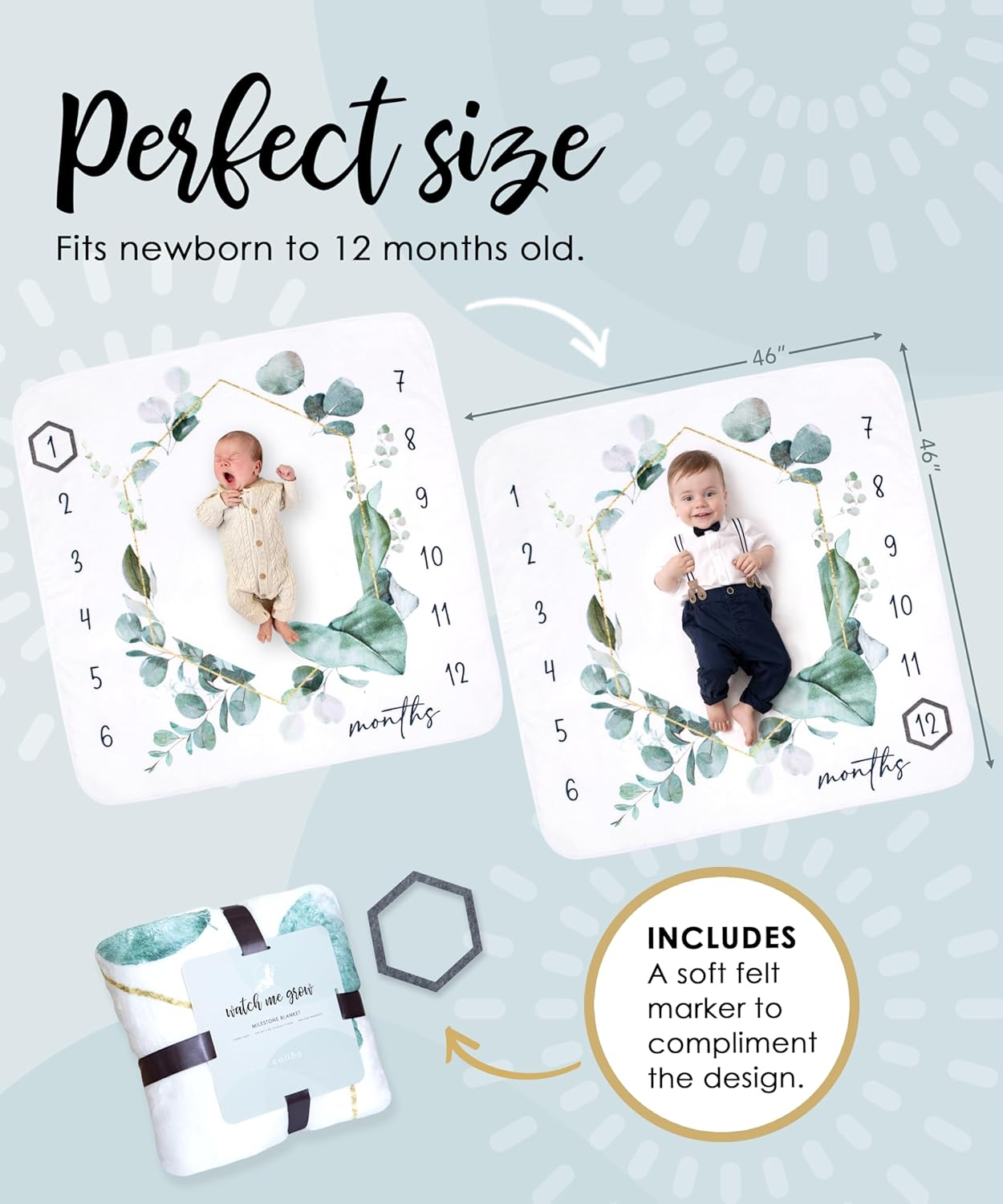 Baby Monthly Milestone Blanket Unisex Gender Neutral, First 12 Months Baby Milestone Blanket for Boy or Girl, Infant Photo Blanket for Age Growth, 46&rdquo;X46&rdquo; - White And Native Leaves image number 4