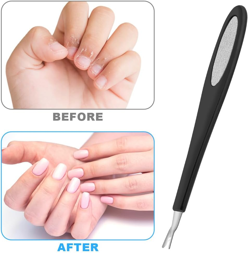 Alaoo Cuticle Pusher with Fork, 2 in 1 Stainless Steel Metal Spatula, Cuticle Pusher, 4 Pieces Cuticle Fork with Nails, Professional Nail Pusher Pusher for Processing Cuticles, Manicures, Pedicures image number 1