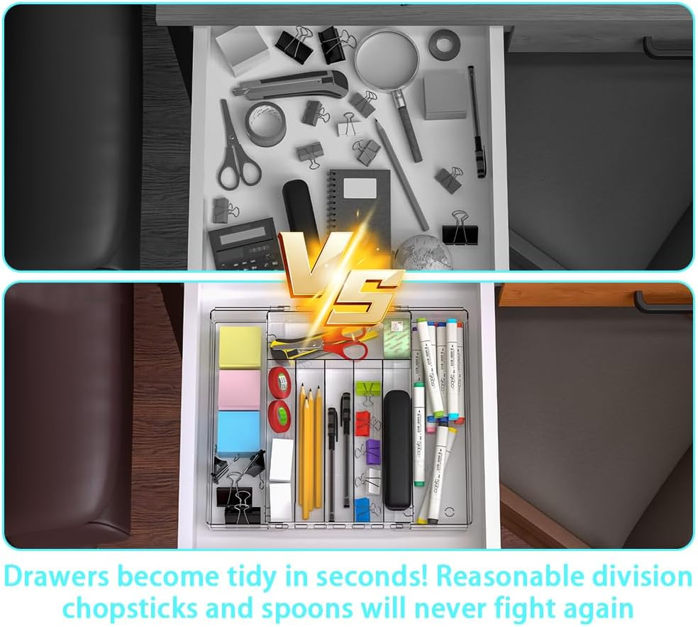 Cutlery Organizer,Expandable Organizer, Cutlery Tray,Drawer Organizer Set, Clear Organizer Tray,For Drawer, Storage Divider for Cosmetic, Bedroom, Office, Kitchen Gadgets image number 2