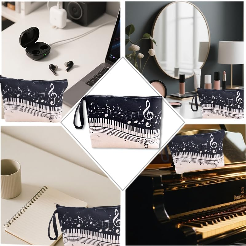Piano Musical Cosmetic Bag for Women Pianists Music Enthusiast Canvas Makeup Pouch Perfect Birthday Music Festival Gifts for Piano Lovers Teachers image number 5