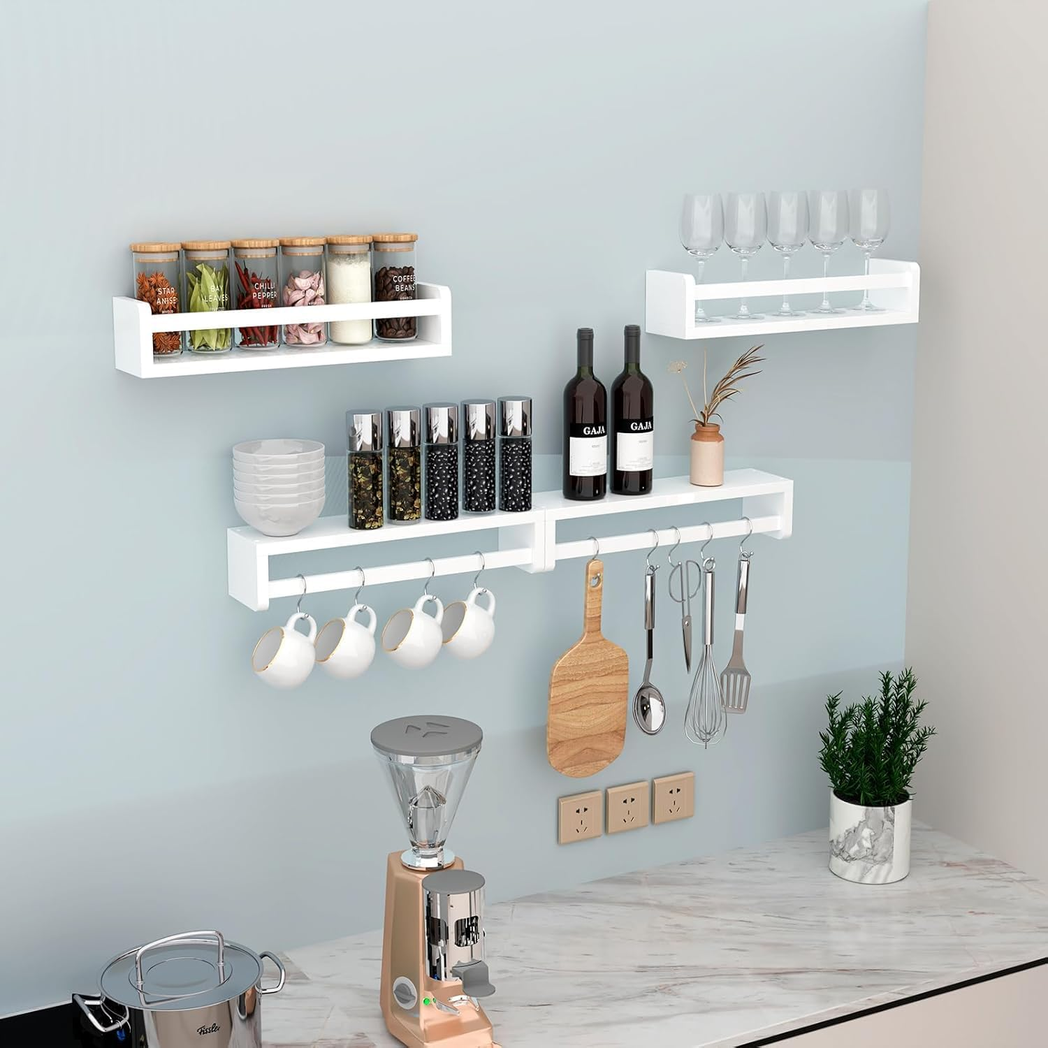 Wall Bookshelf for Bedroom Set of 4, White Floating Book Shelves for Wall, Wood Book Shelf Wall Mounted, Wall Mount Bookshelves and Toy Storage image number 6