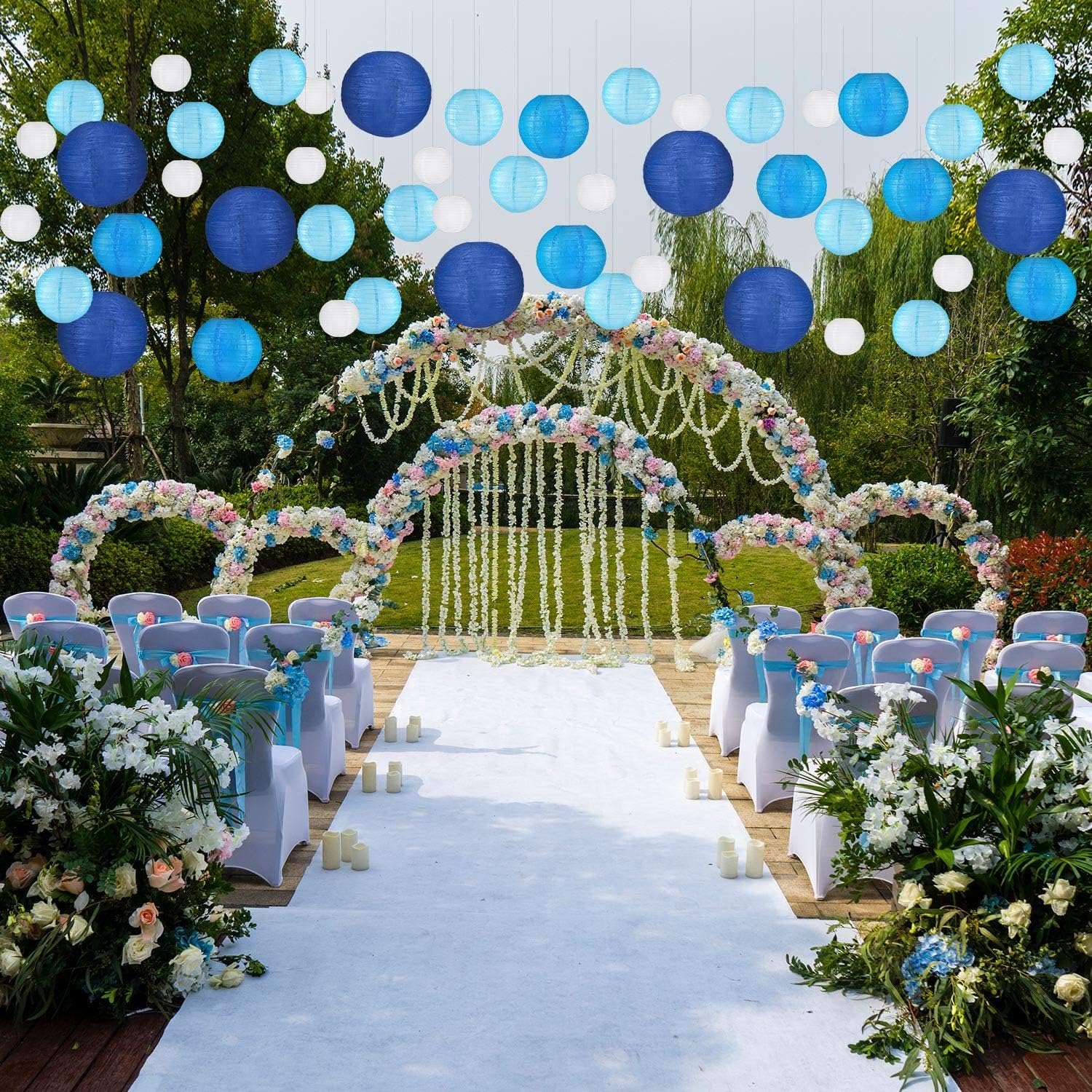 12PCS Paper round Lantern for Birthday Bridal Wedding Baby Shower Festival Party Decoration - Great for Indoor or Outdoor (Blue) image number 2