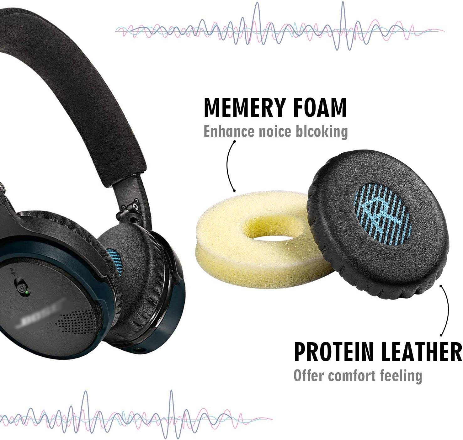 Replacement Earpads for Bose OE2 Oe2I Sound Link On-Ear Headphones, AURTEC Ear Pads Cushion Headset Ear Cover,Black image number 1