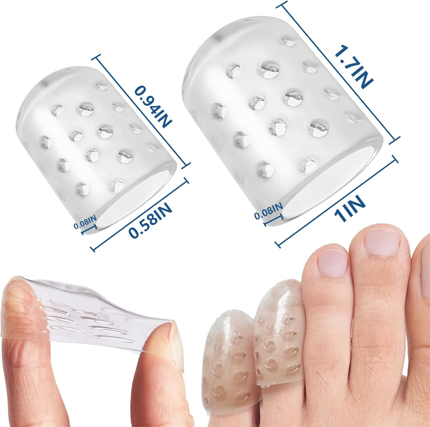 30 Pcs Anti-Friction Silicone Toe Protector, Breathable Soft Clear Gel Toe Covers Caps Guards for Men Women, Toe Sleeves for Corns, Blisters and Pain Relief, 6 Pcs Big Size + 24 Pcs Little Size