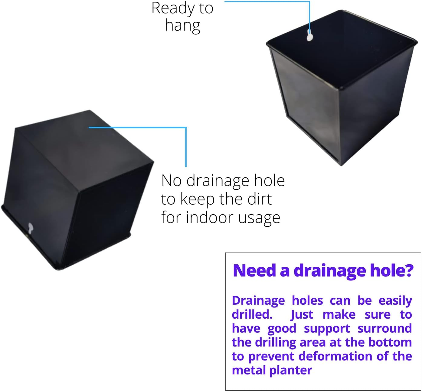 Lalagreen Wall Planter - 6 Pack, 4 Inch Square Metal Wall Planter for Indoor Plants, Small Black Wall Mounted Flower Pots Outdoor Garden Decoration, Balcony Planters Railings Hanging Outdoor - Black image number 6