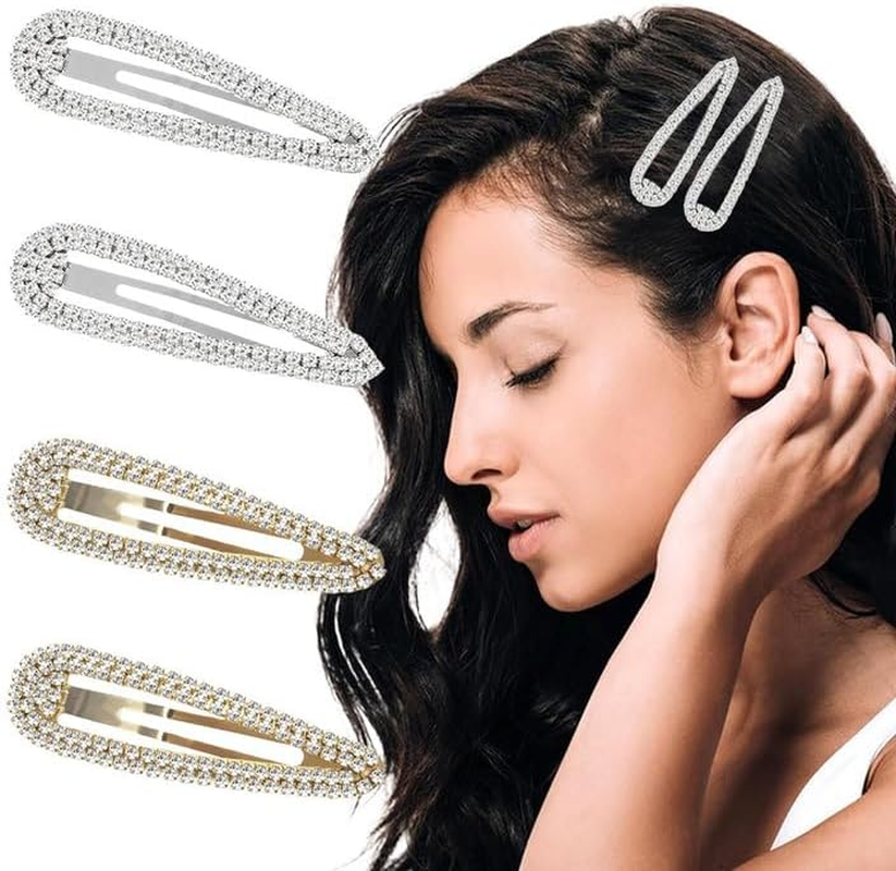 Set of 4 Rhinestone Snap Hair Clips Metal Snap Hair Clips Gold Snap Hair Clips with Rhinestone Shiny Snap Hair Clip for Women image number 2