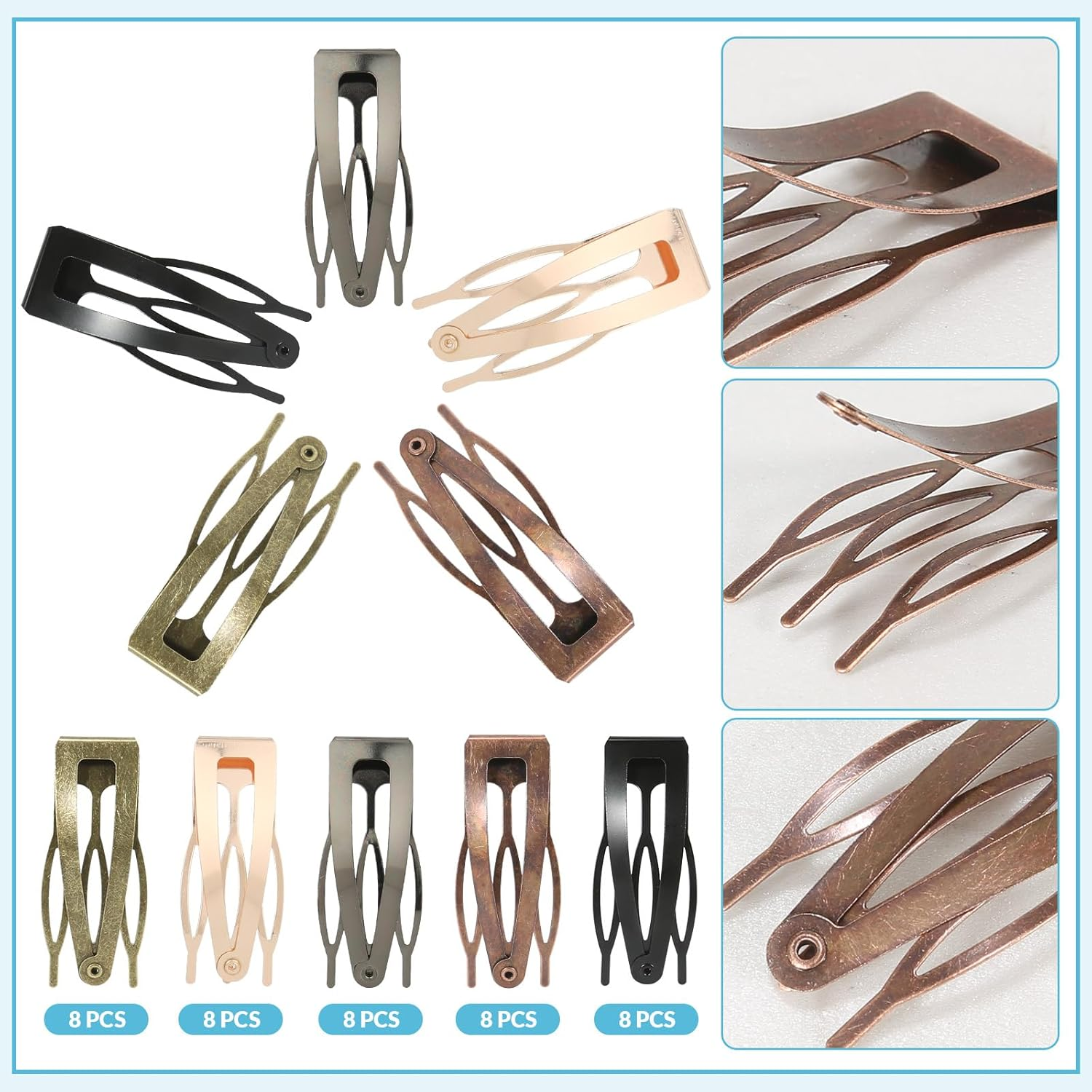 40 Pack Snap Hair Clips Hair Barrettes for Women Retro Metal Hair Barrettes 5 Colors Double Grip Hair Clips for Women Girls image number 1