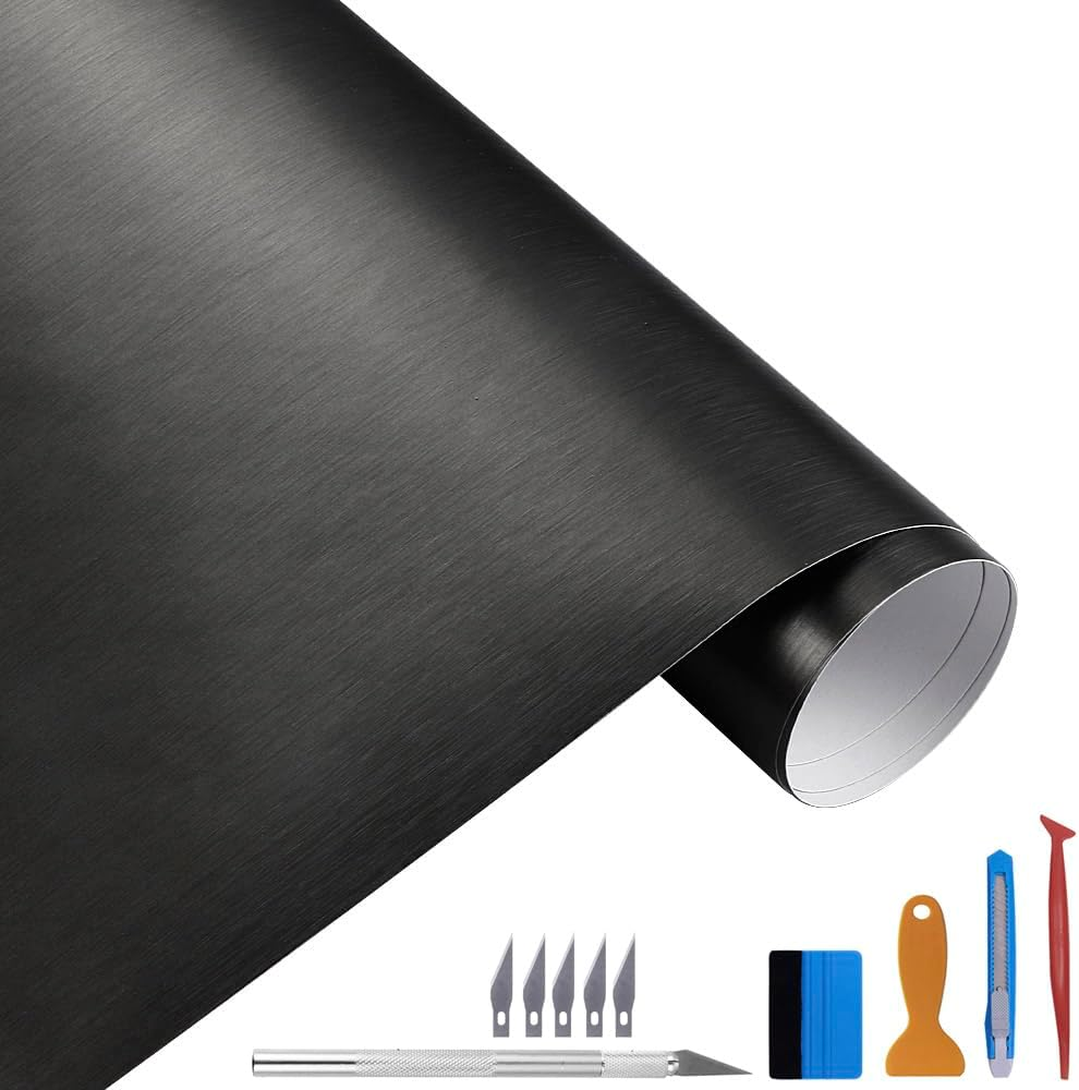 LZLRUN Brushed Metallic Steel Vinyl Wrap Roll with Air Release Technology DIY Styling Adhesive Decal Wrapping Car Accessories (Silver, 1Ft X 5Ft)