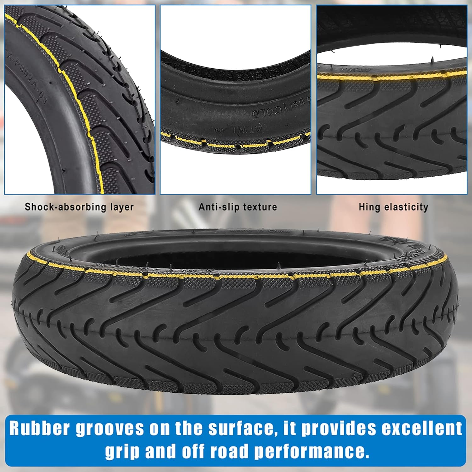 Prodroam 10 Inch Tyre Tubeless 60/70-6.5 for Segway Ninebot Max G30 G30D 2 G30E 2 G30P G30LP Electric Scooter Replacement Tyres Front Rear with Valve, No Self-Healing (Yellow Stripes, 2 Pieces)