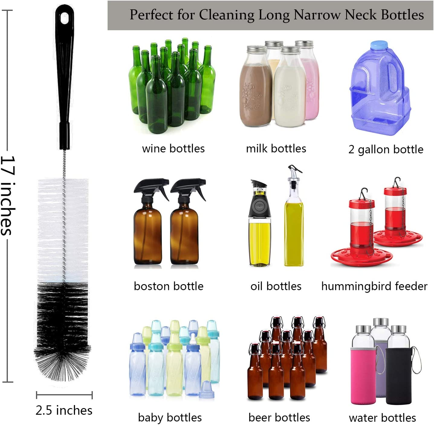 ALINK 8-Pack Bottle Cleaning Brush Set - Long Handle Bottle Cleaner for Washing Narrow Wine/Beer Bottles, Thermos,Tumbler,Sports Water Bottles, Kettle Spout/Lid Brush, Straw Brush - Red image number 6