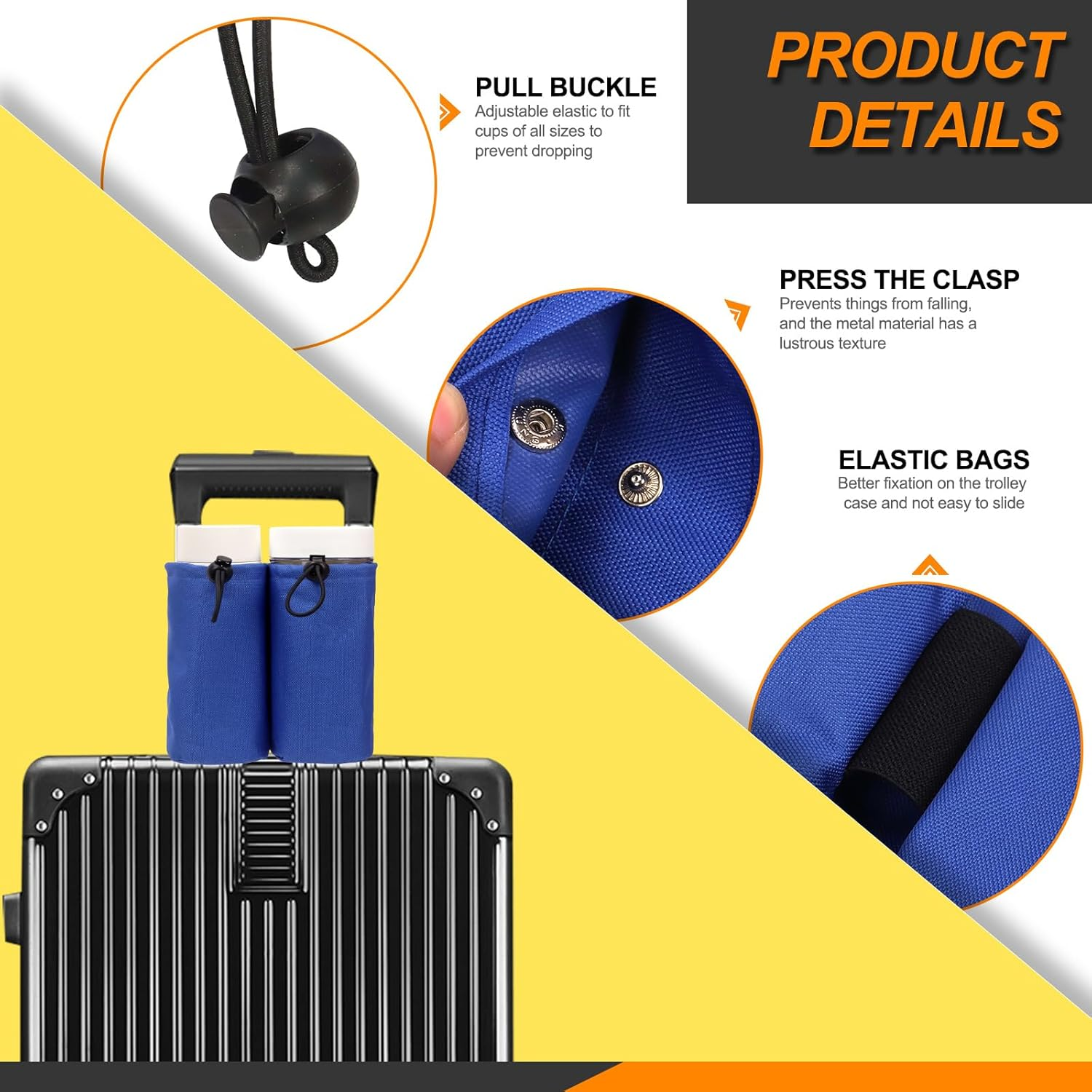 Rustark 1Pcs Black Luggage Travel Cup Holders for Suitcase Free Hands Universal Suitcase Drinks Holder Adjustable Luggage Accessories for Beverages Coffee Mug Gifts for Flight Attendants Travelers image number 2