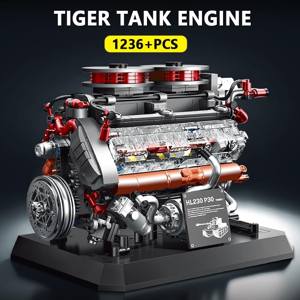 DUANT 39064 Tiger Tank Engine Building Block Set, 1236 Pieces Motor Model Building Block Set, Adults and Teenagers Physics Science Experiment Model Gift (95008) image number 1