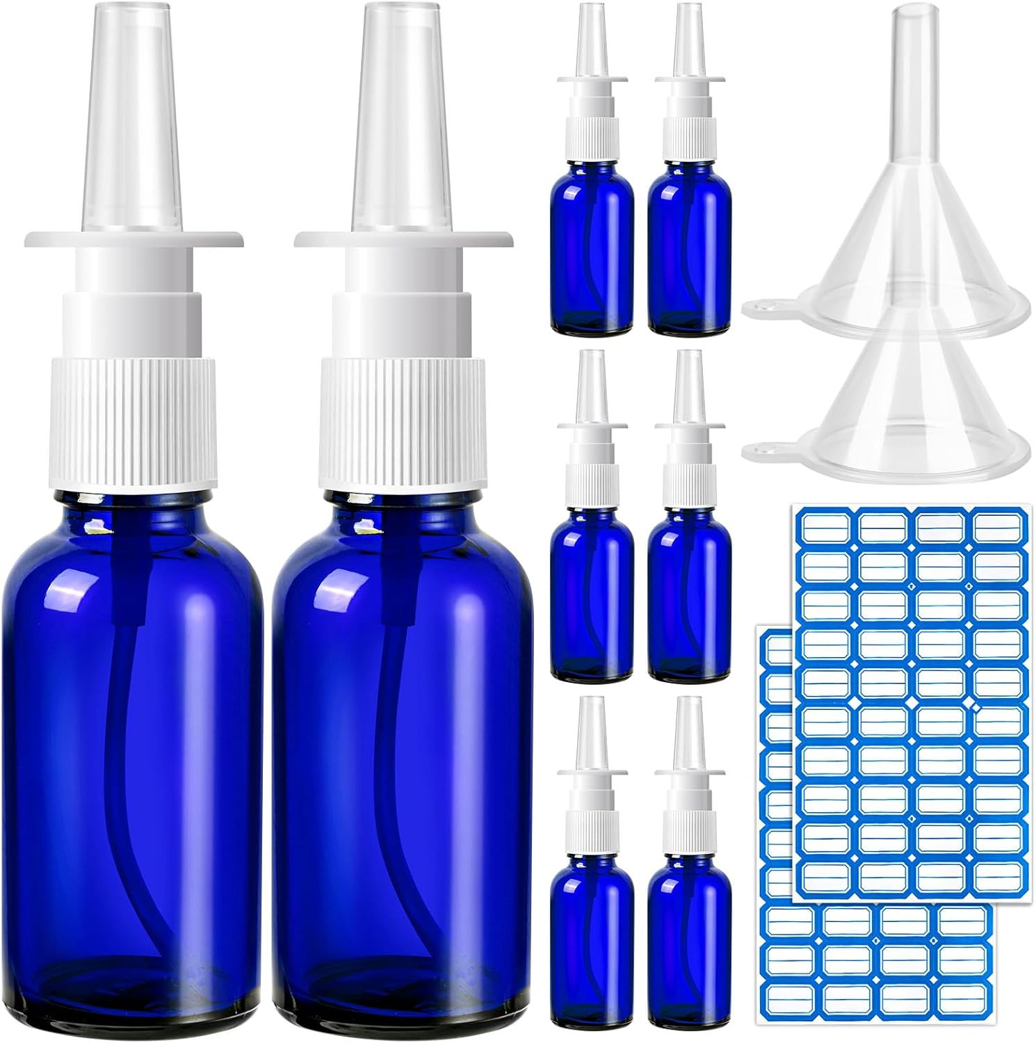ZHWKMYP 10 Pcs Nasal Spray Bottle Empty, 30Ml/1Oz 6 Pcs Refillable Nasal Spray Bottle Fine Mist Glass with 2 Pcs Funnels and 2 Pcs Labels